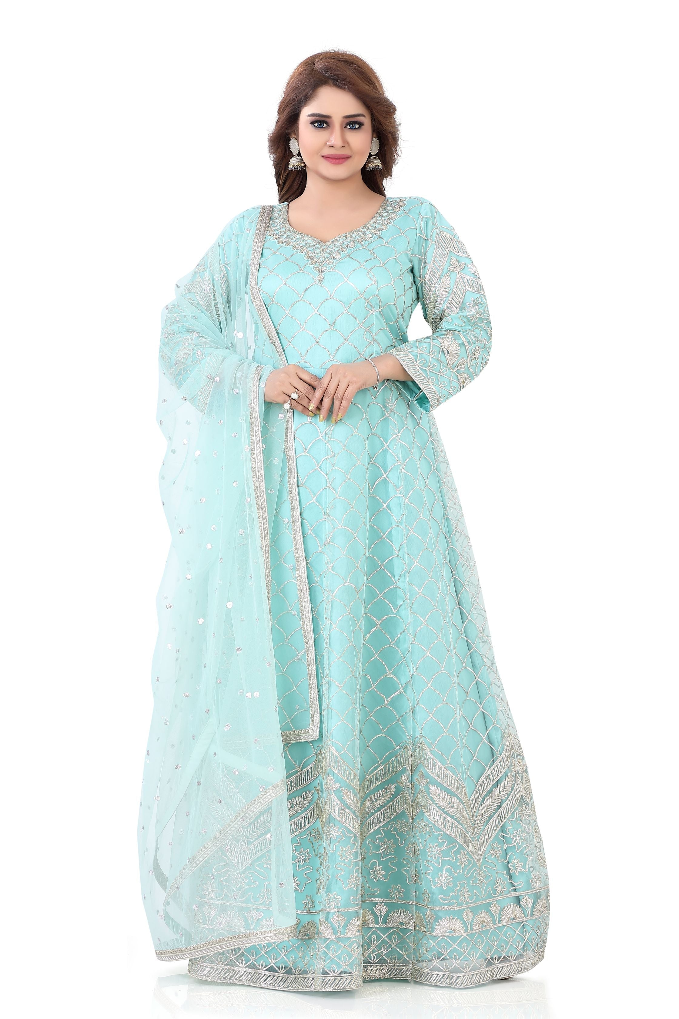 Floor Length Anarkali Gown in Pita work - Premium Partywear Gown from Dulhan Exclusives - Just $199! Shop now at Dulhan Exclusives