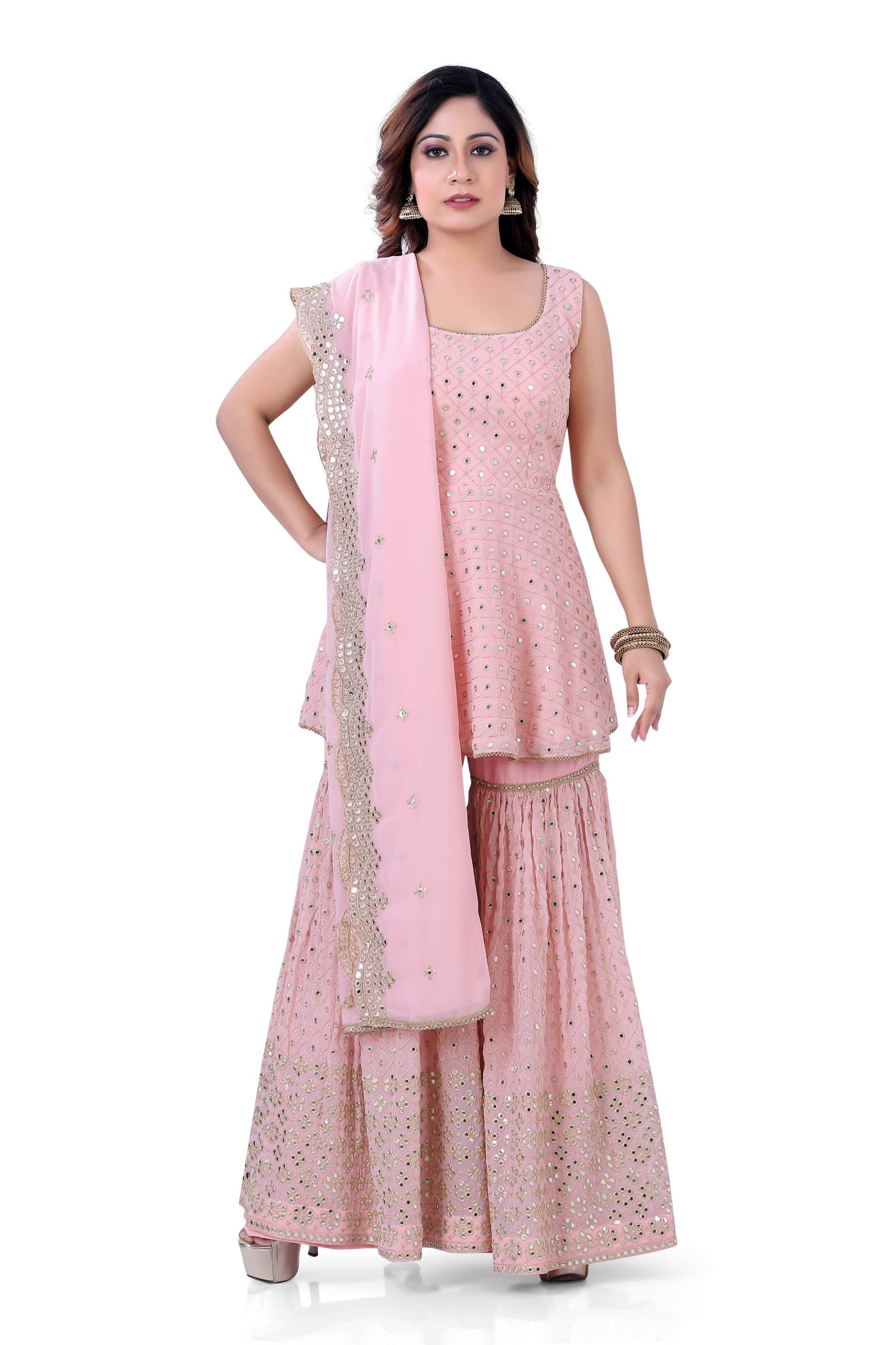 Flesh Pink Georgette Sharara Style Suit - Premium partywear sharara from Dulhan Exclusives - Just $199! Shop now at Dulhan Exclusives