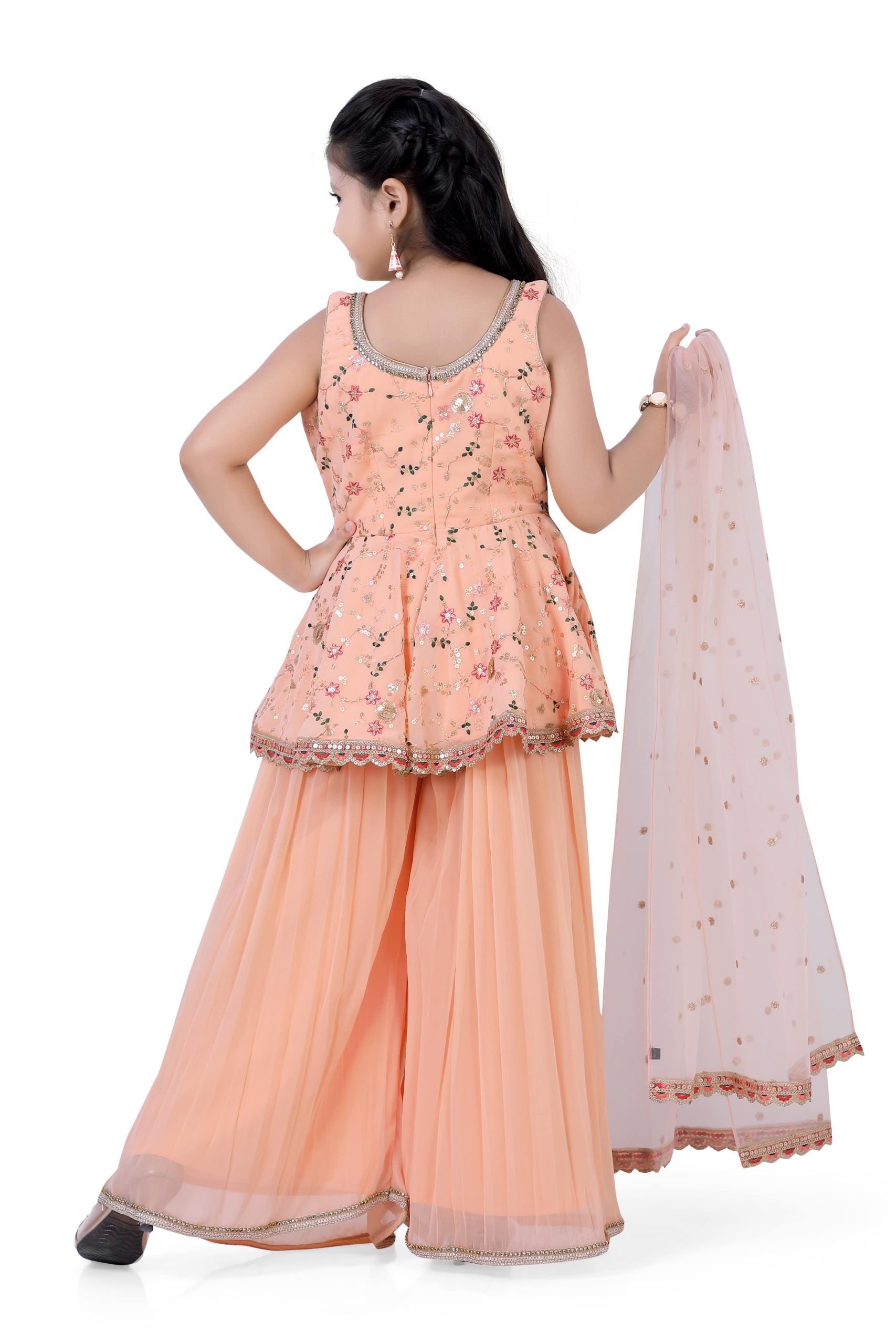 Girls Short Top & Palazzo With Dupatta in Apricot Color