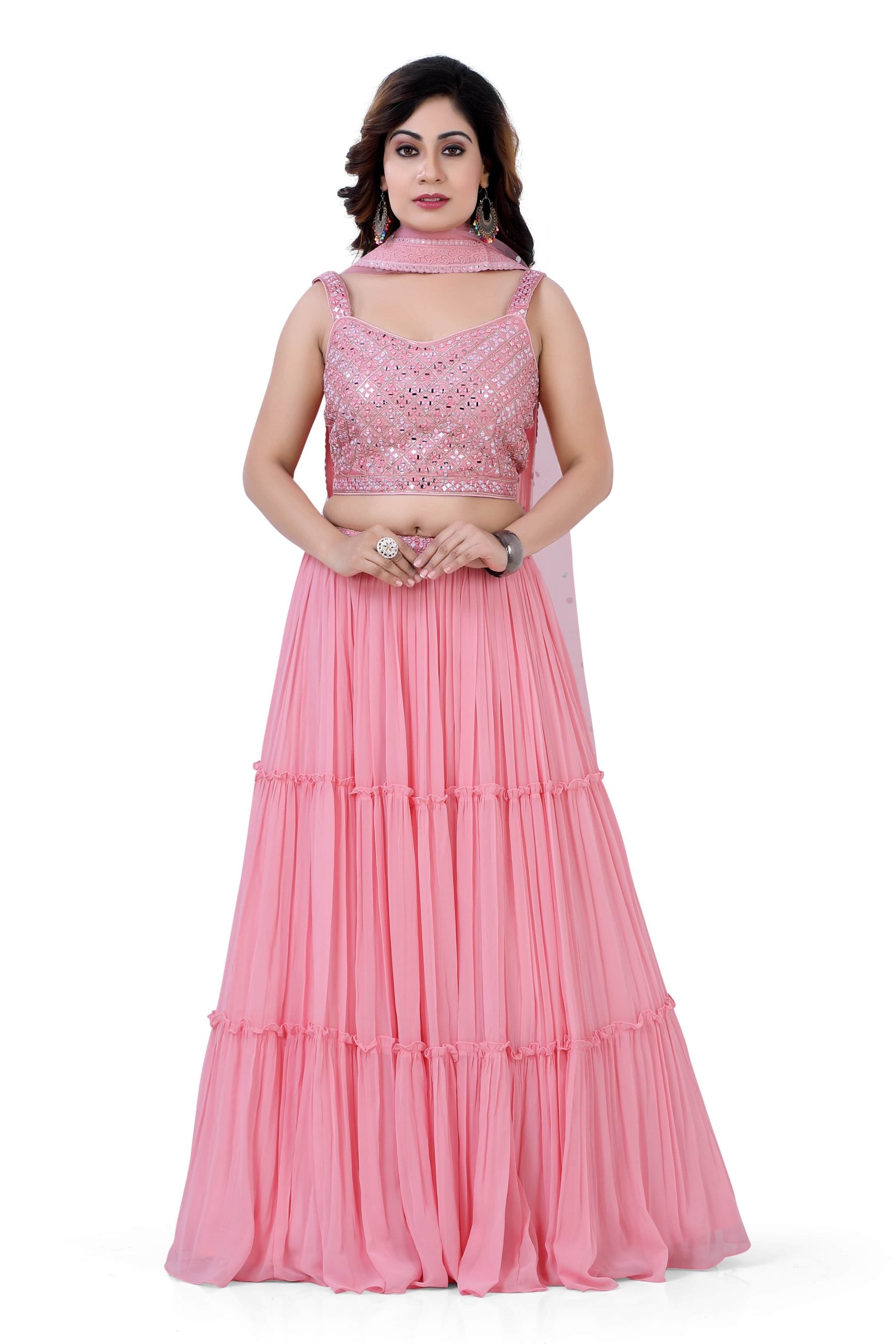 Gazing Lehenga Choli in Pink - Premium Partywear Lehenga from Dulhan Exclusives - Just $275! Shop now at Dulhan Exclusives