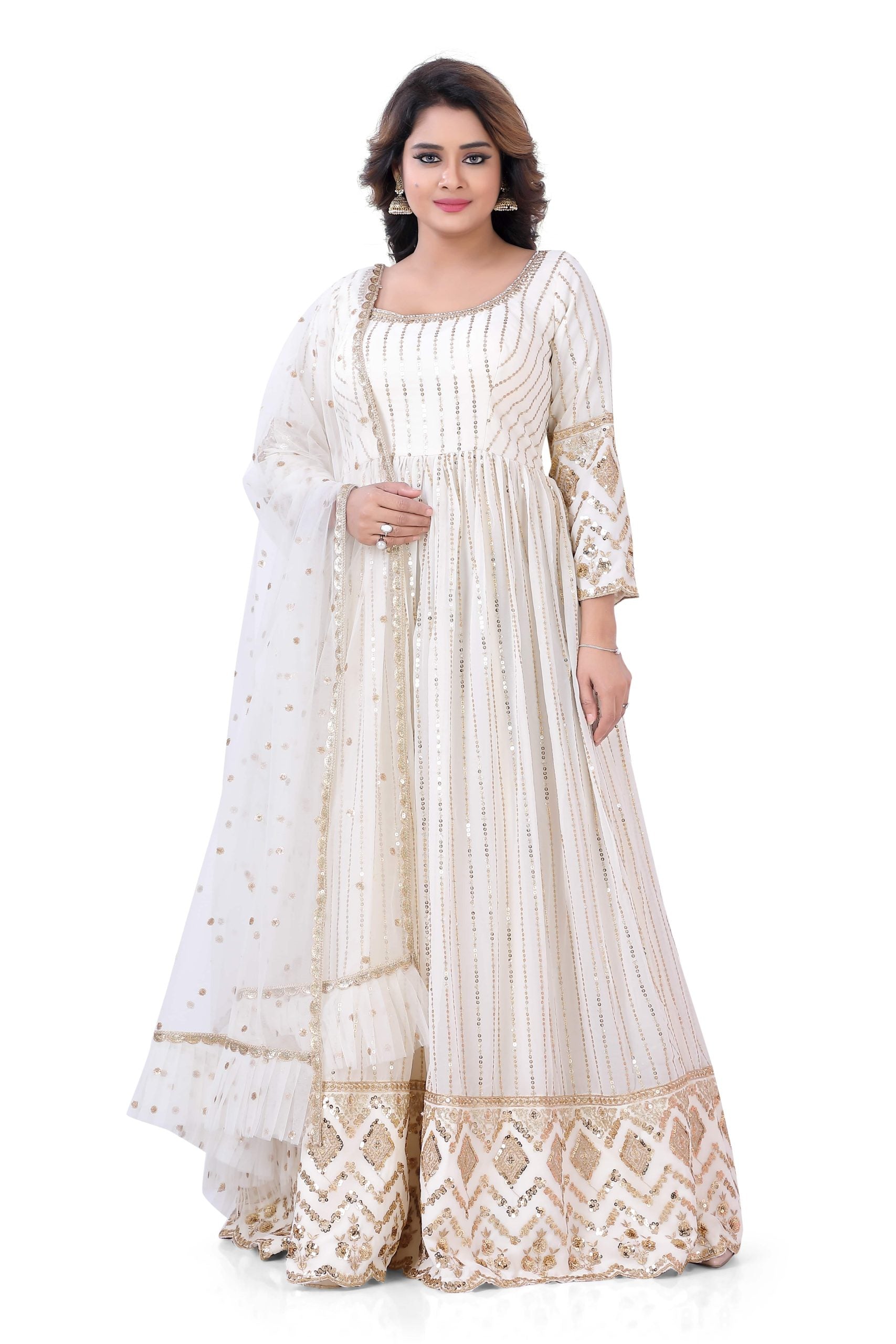 Featuring a White gown in Georgette base with sequins Work - Premium Partywear Gown from Dulhan Exclusives - Just $149! Shop now at Dulhan Exclusives