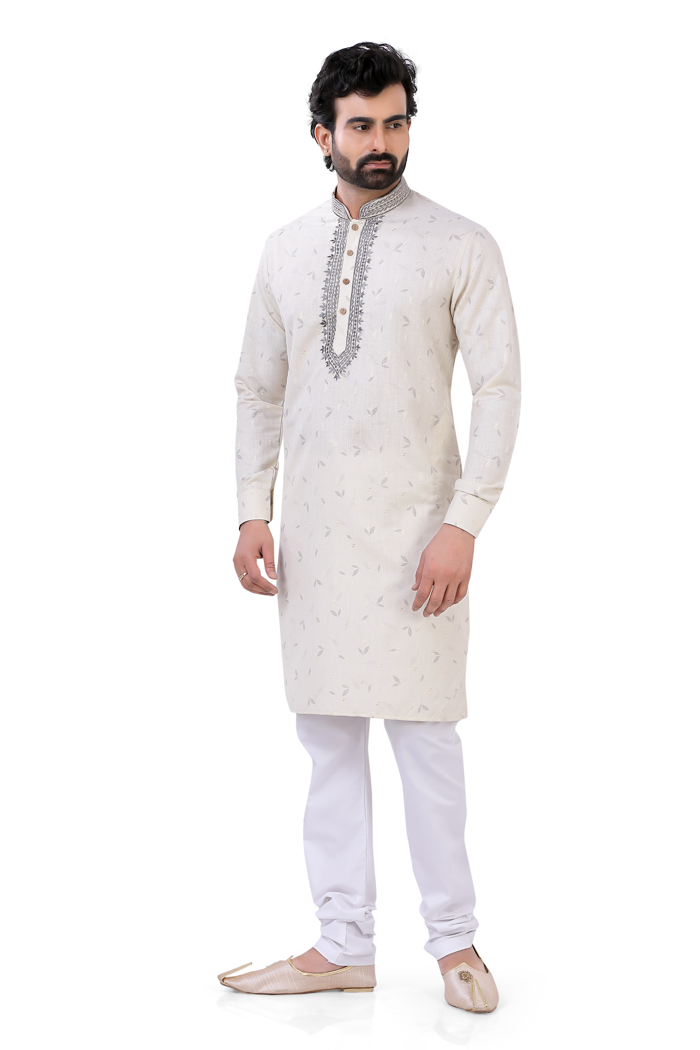 Printed cotton Kurta and Pajama in Cream with embroidery - Premium kurta pajama from Dapper Ethnic - Just $79! Shop now at Dulhan Exclusives