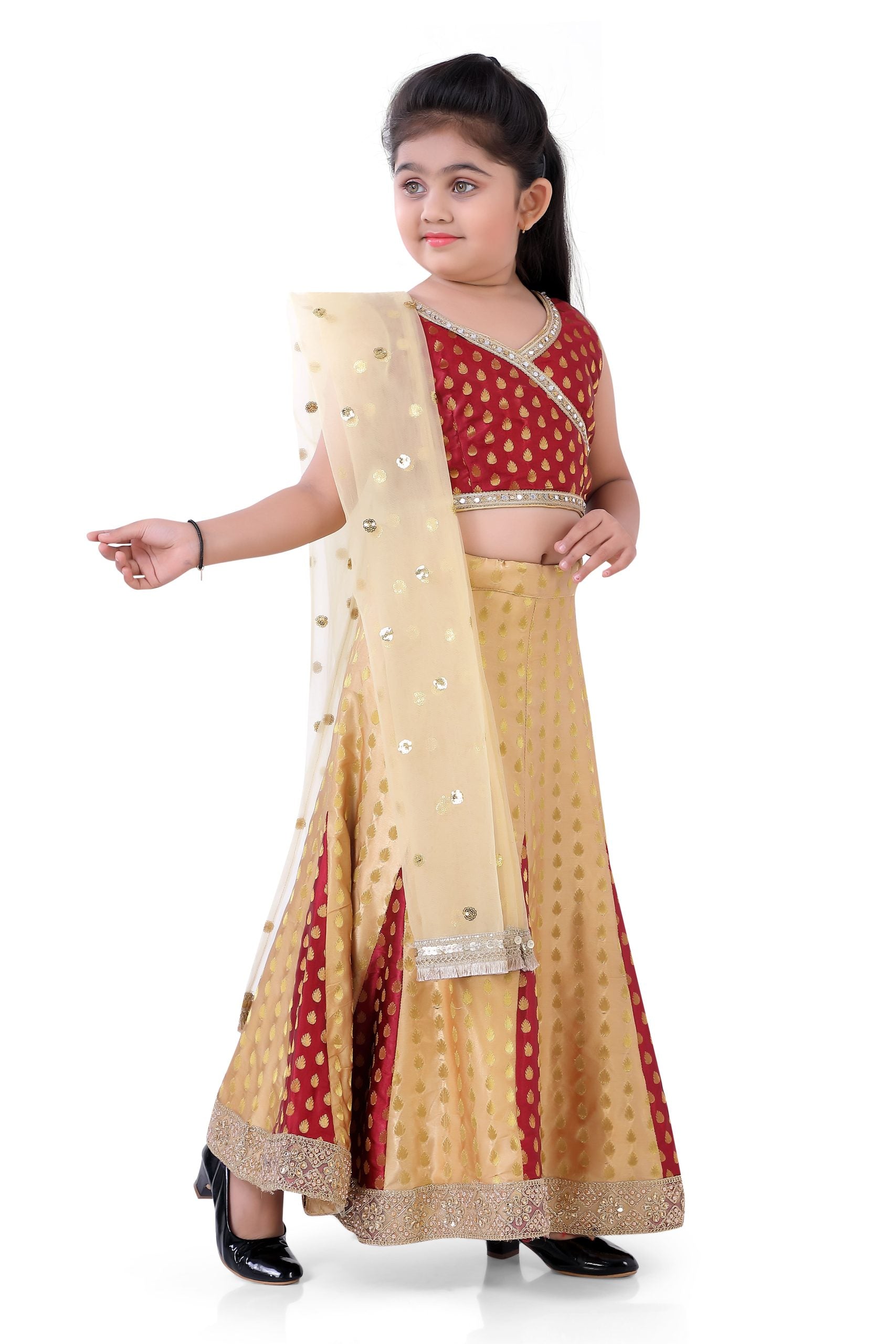 Ethnic Two Mix Printed Kali Flared Banarasi brocade Ghaghra - Premium ghaghra from Dulhan Exclusives - Just $79! Shop now at Dulhan Exclusives