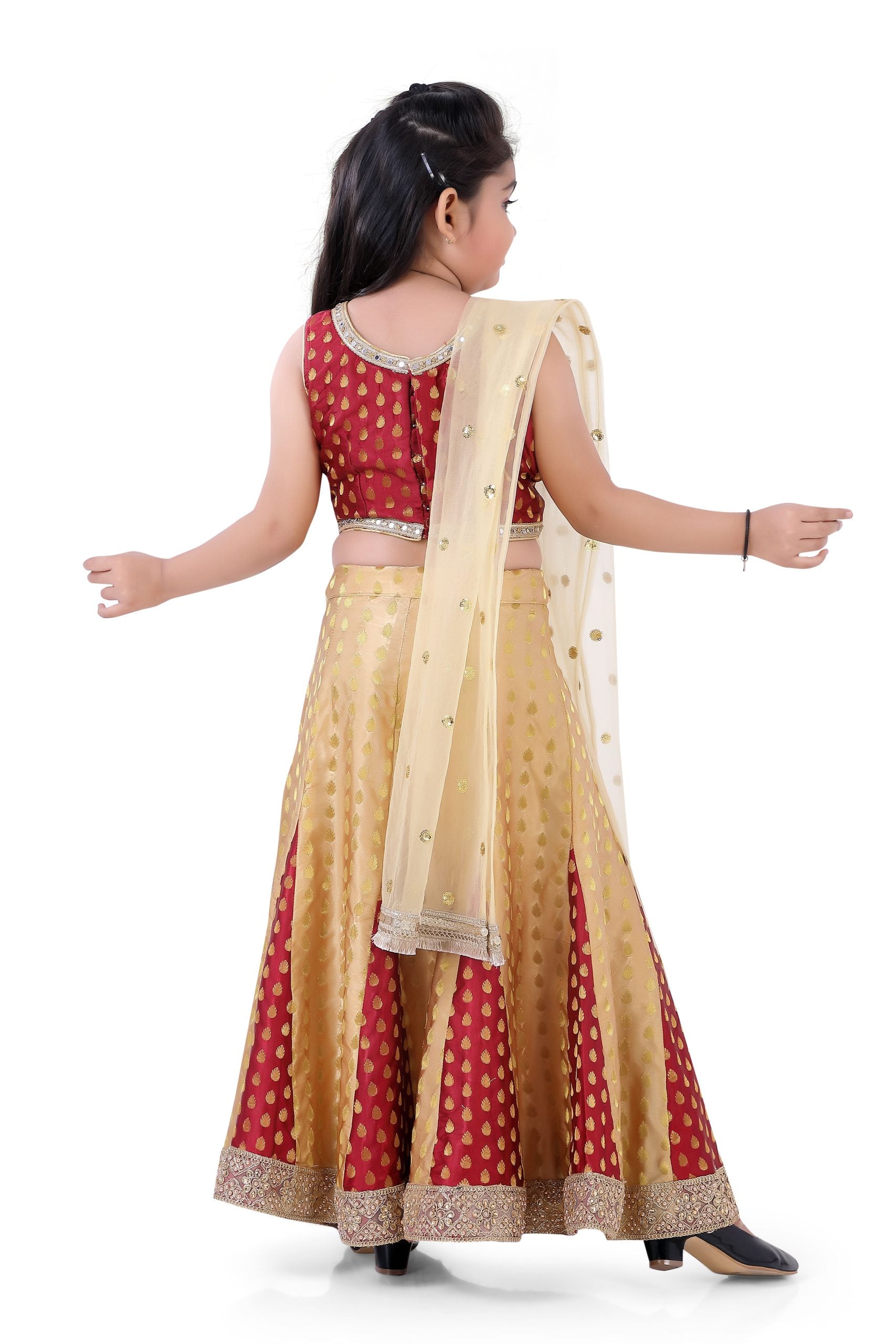 Ethnic Two Mix Printed Kali Flared Banarasi brocade Ghaghra - Premium ghaghra from Dulhan Exclusives - Just $79! Shop now at Dulhan Exclusives