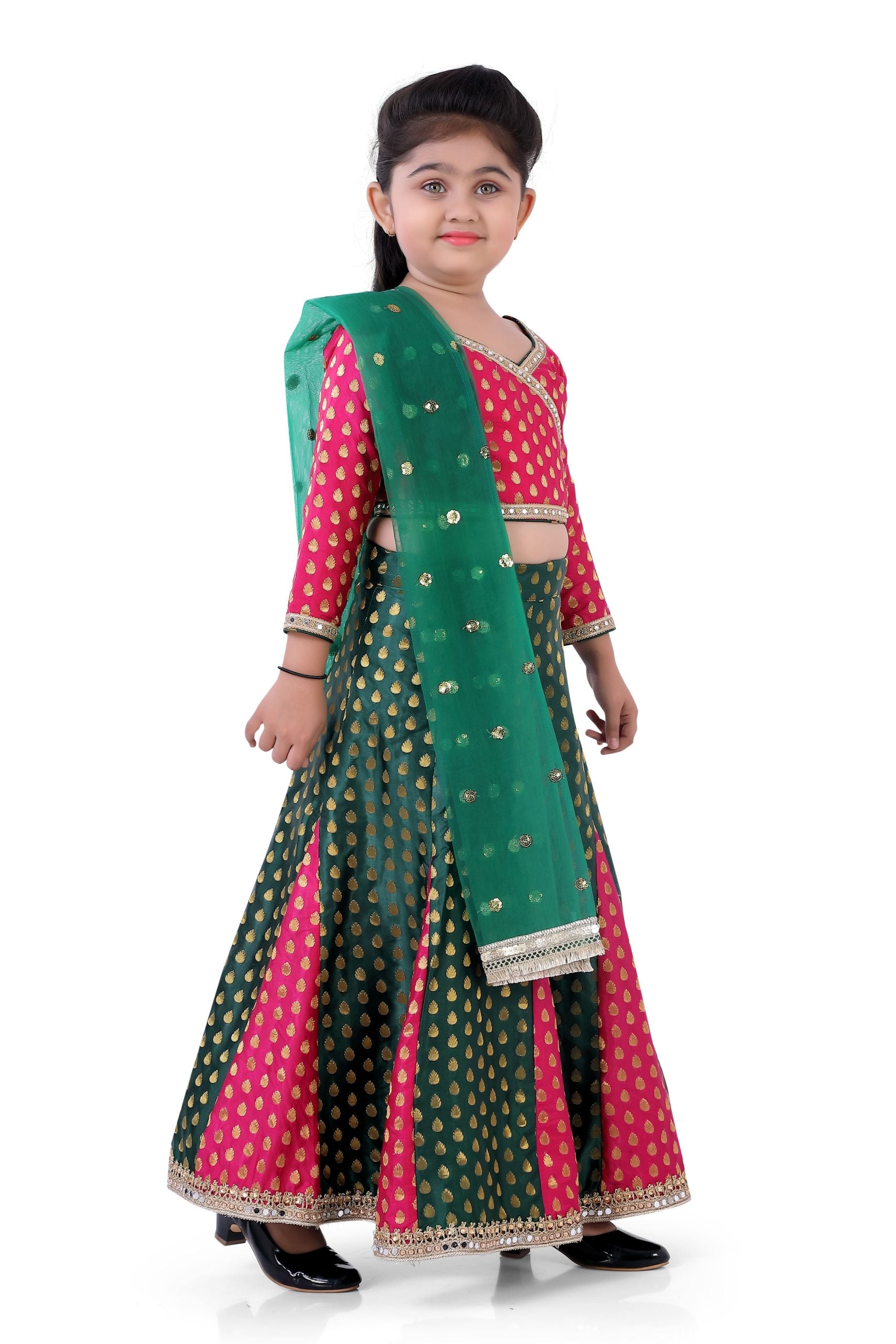 Ethnic Two Mix Printed Kali Flared Banarasi brocade Ghaghra - Premium ghaghra from Dulhan Exclusives - Just $79! Shop now at Dulhan Exclusives
