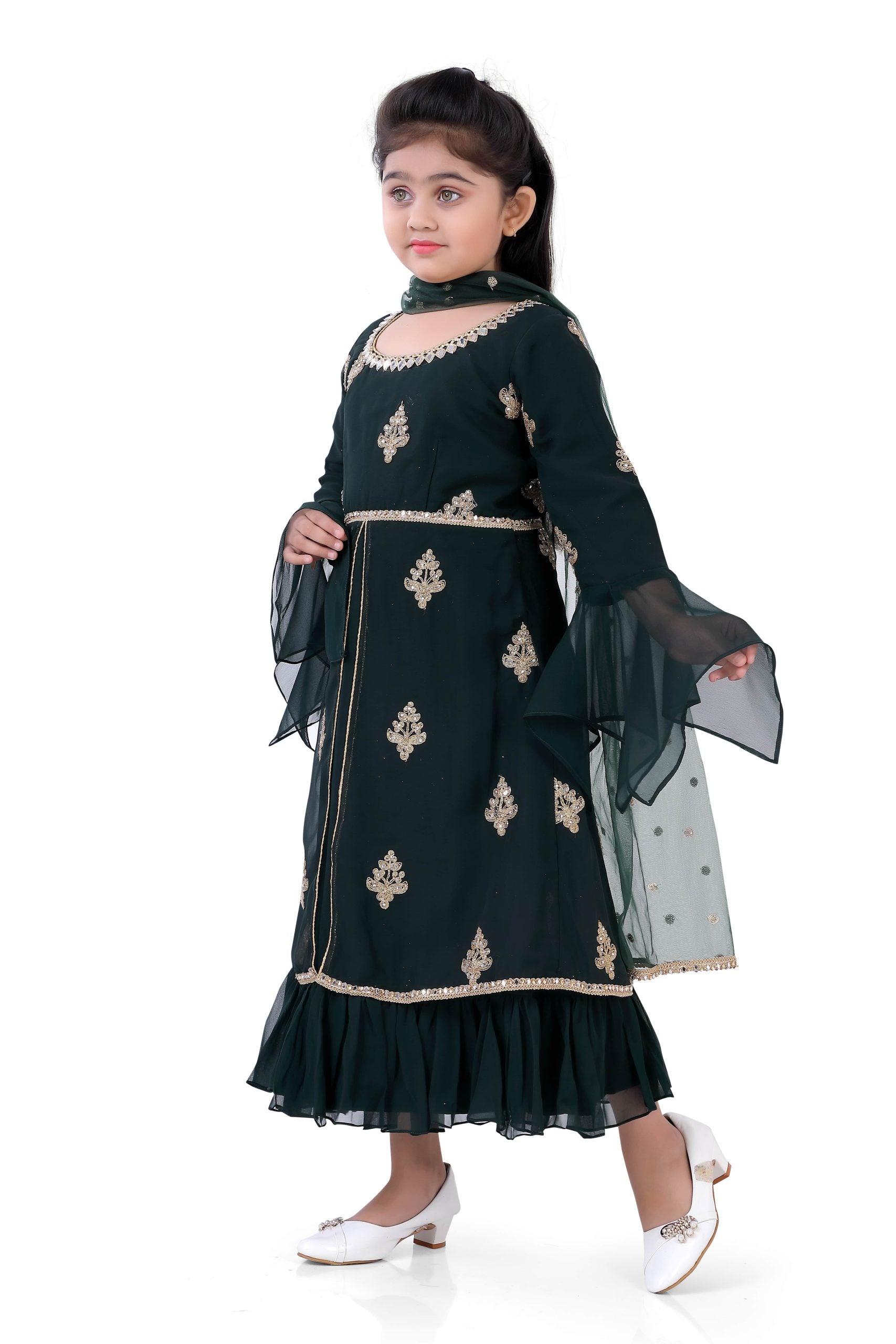 Kids Bottle Green Gown For Girls - Premium  from vendor-unknown - Just $99! Shop now at Dulhan Exclusives