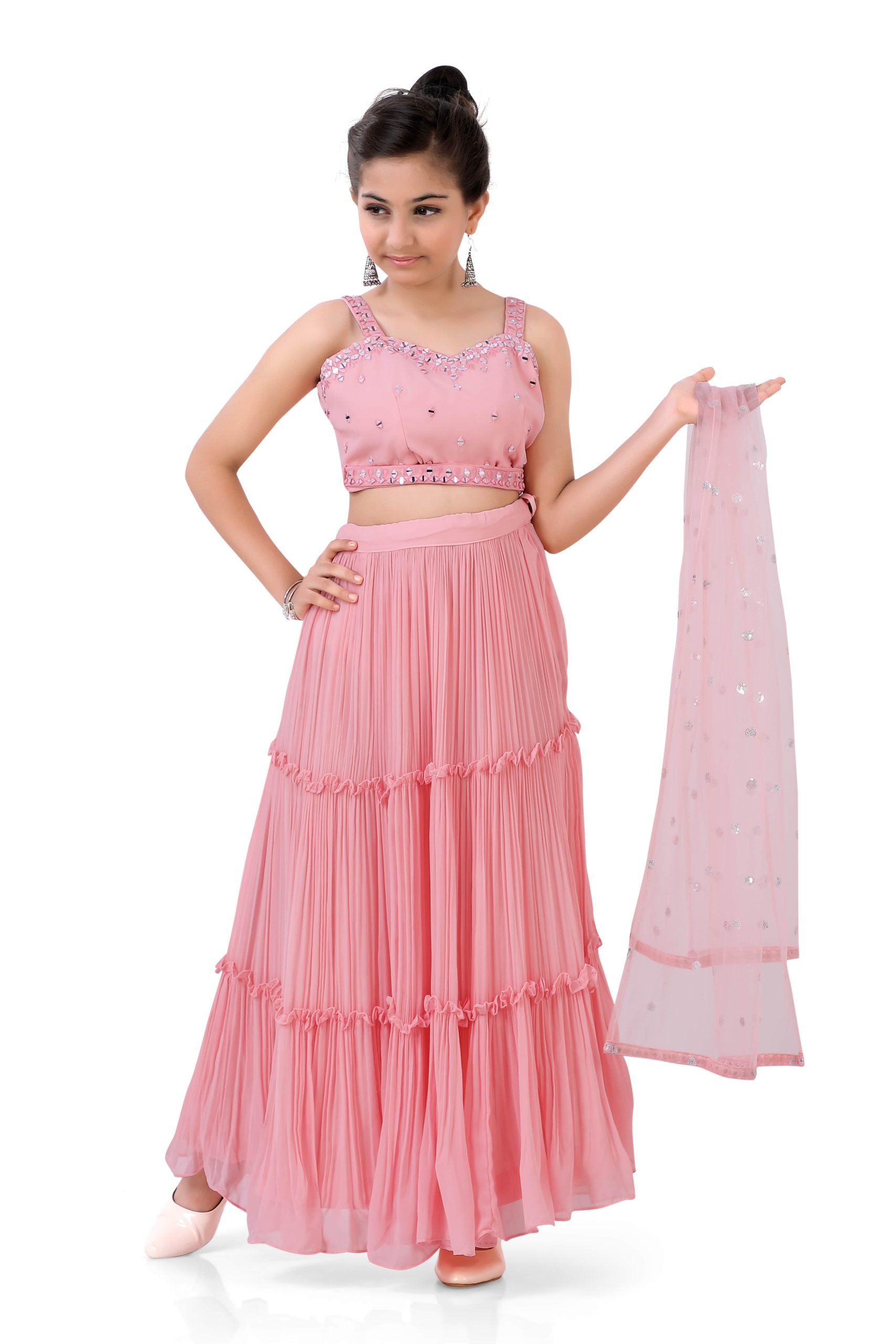 Girls Gazing Ghaghra Choli in Peach
