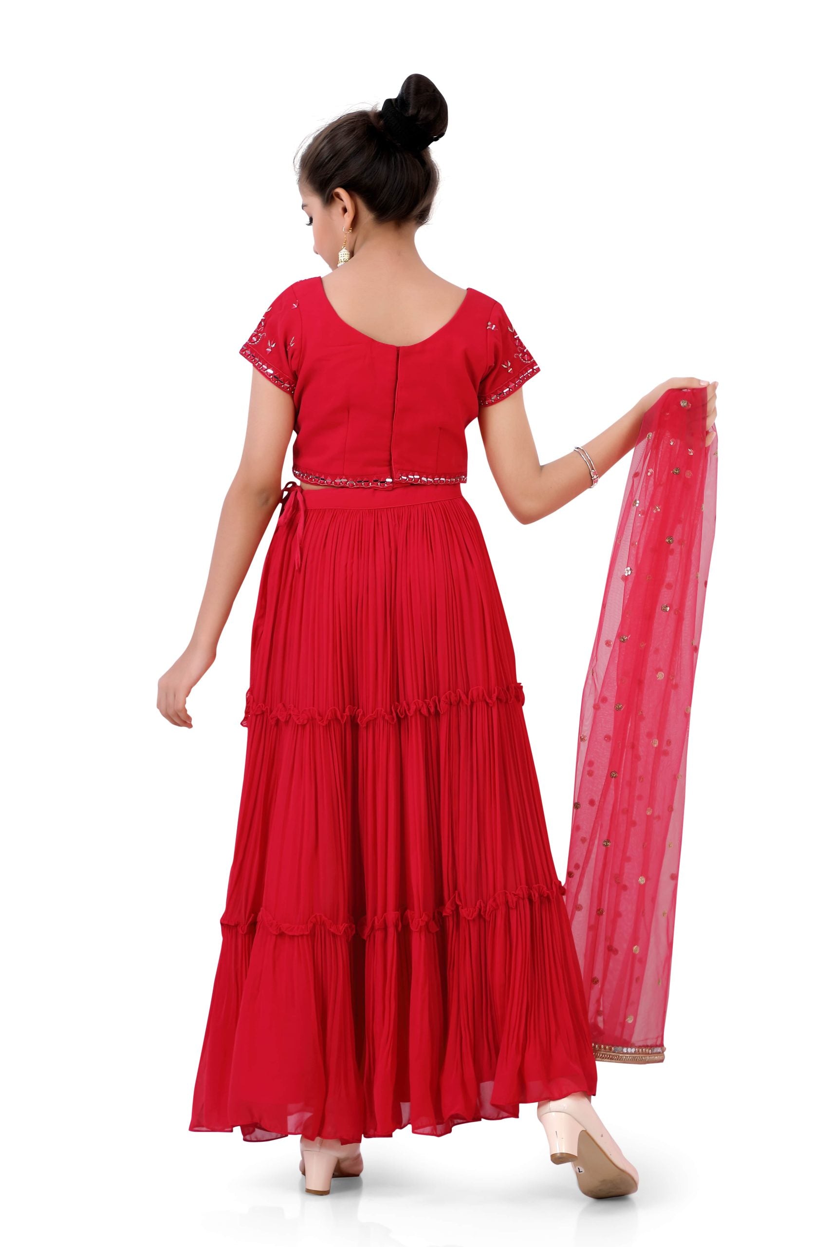 Girls Gazing Ghaghra Choli Dupatta in Red