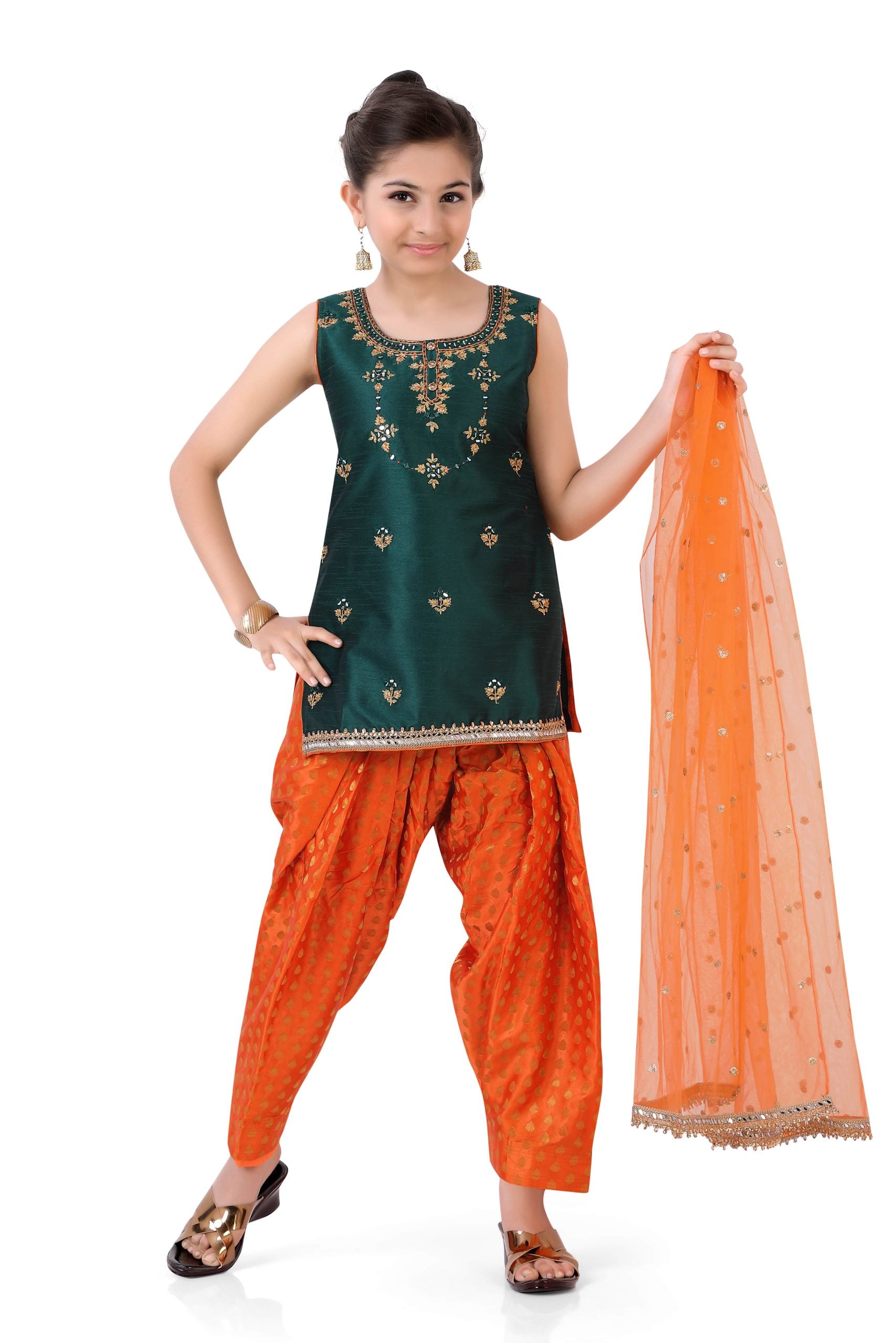 Girl's Patiyala Salwar kameez in Bottle Green - Premium partywear salwar from Dulhan Exclusives - Just $99! Shop now at Dulhan Exclusives