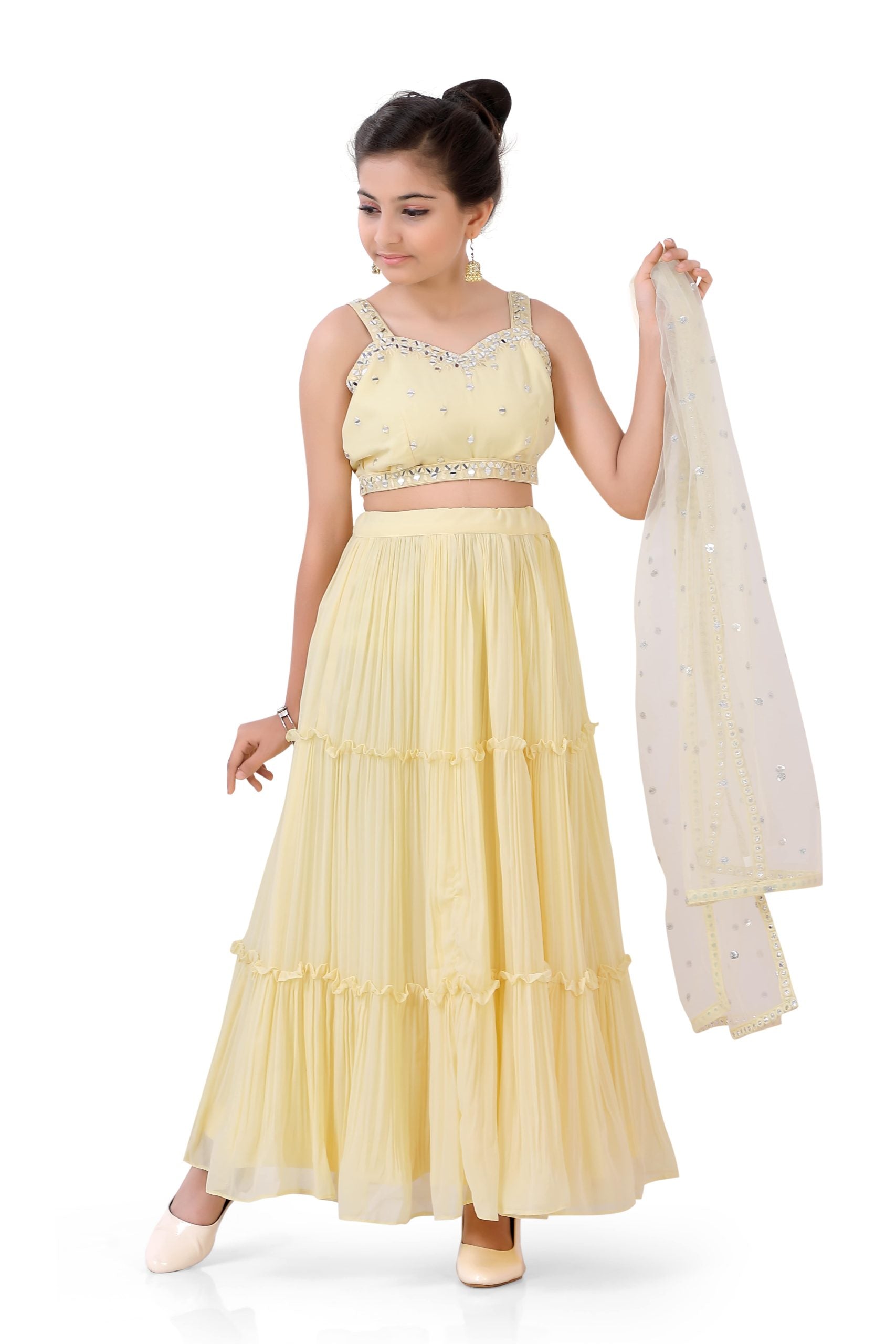 Girls Gazing Ghaghra Choli in Lemon Yellow