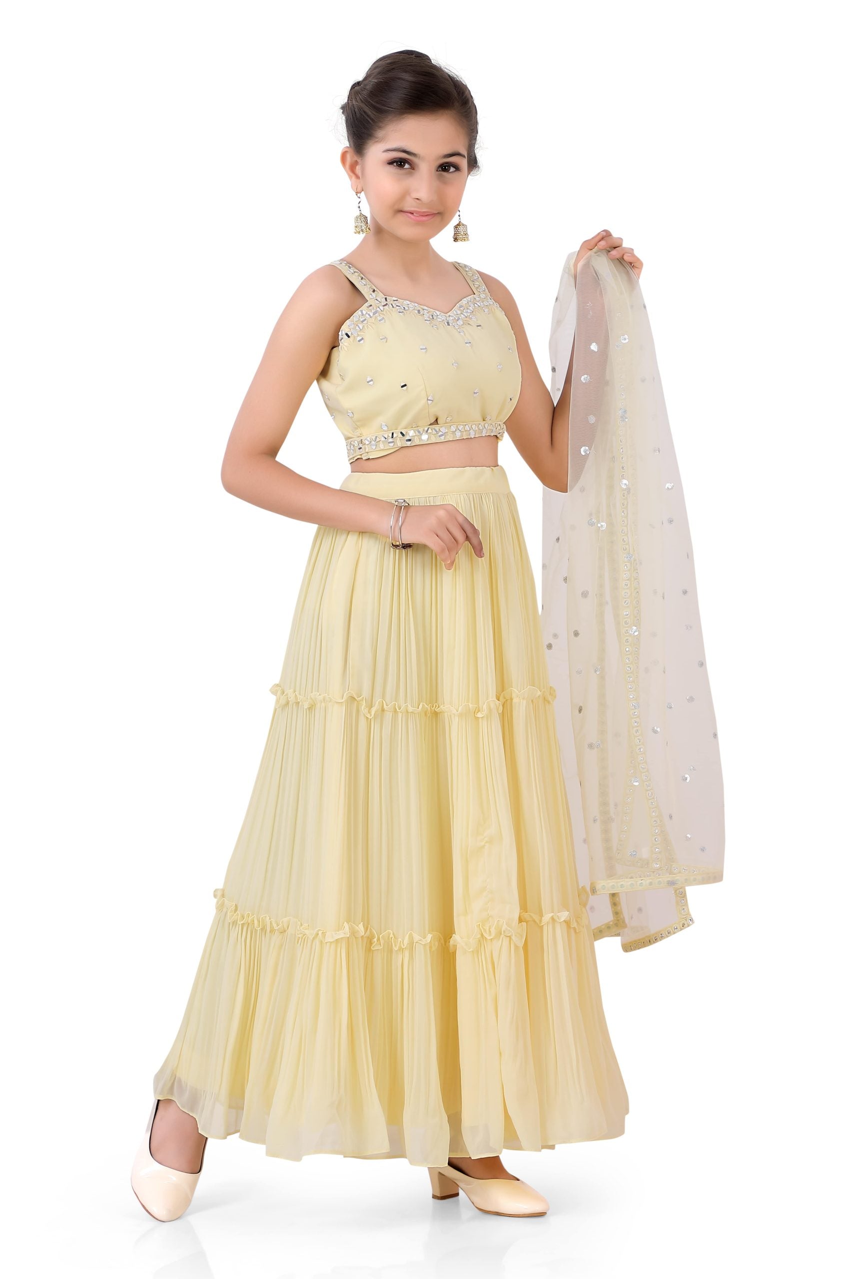 Girls Gazing Ghaghra Choli in Lemon Yellow