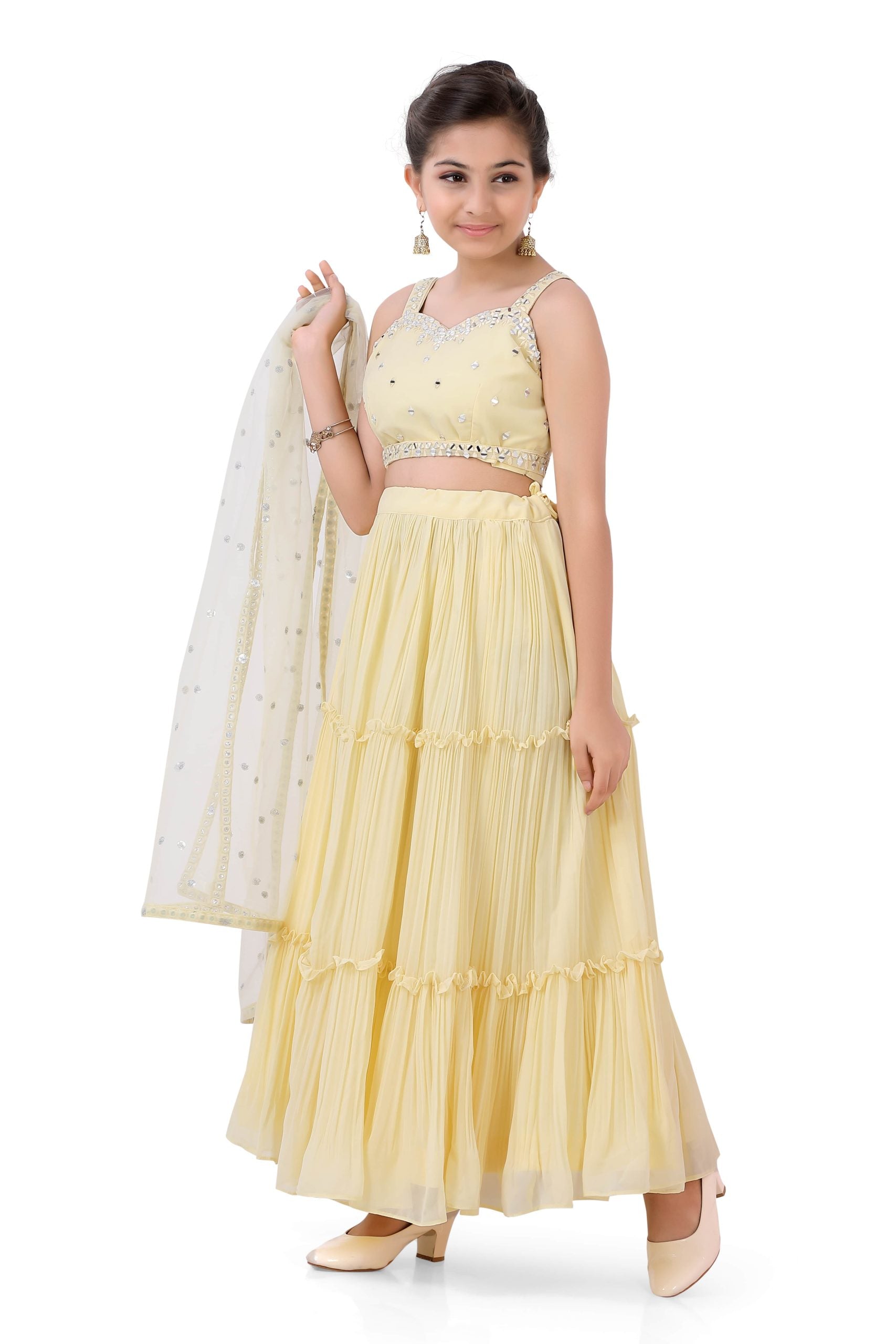 Girls Gazing Ghaghra Choli in Lemon Yellow