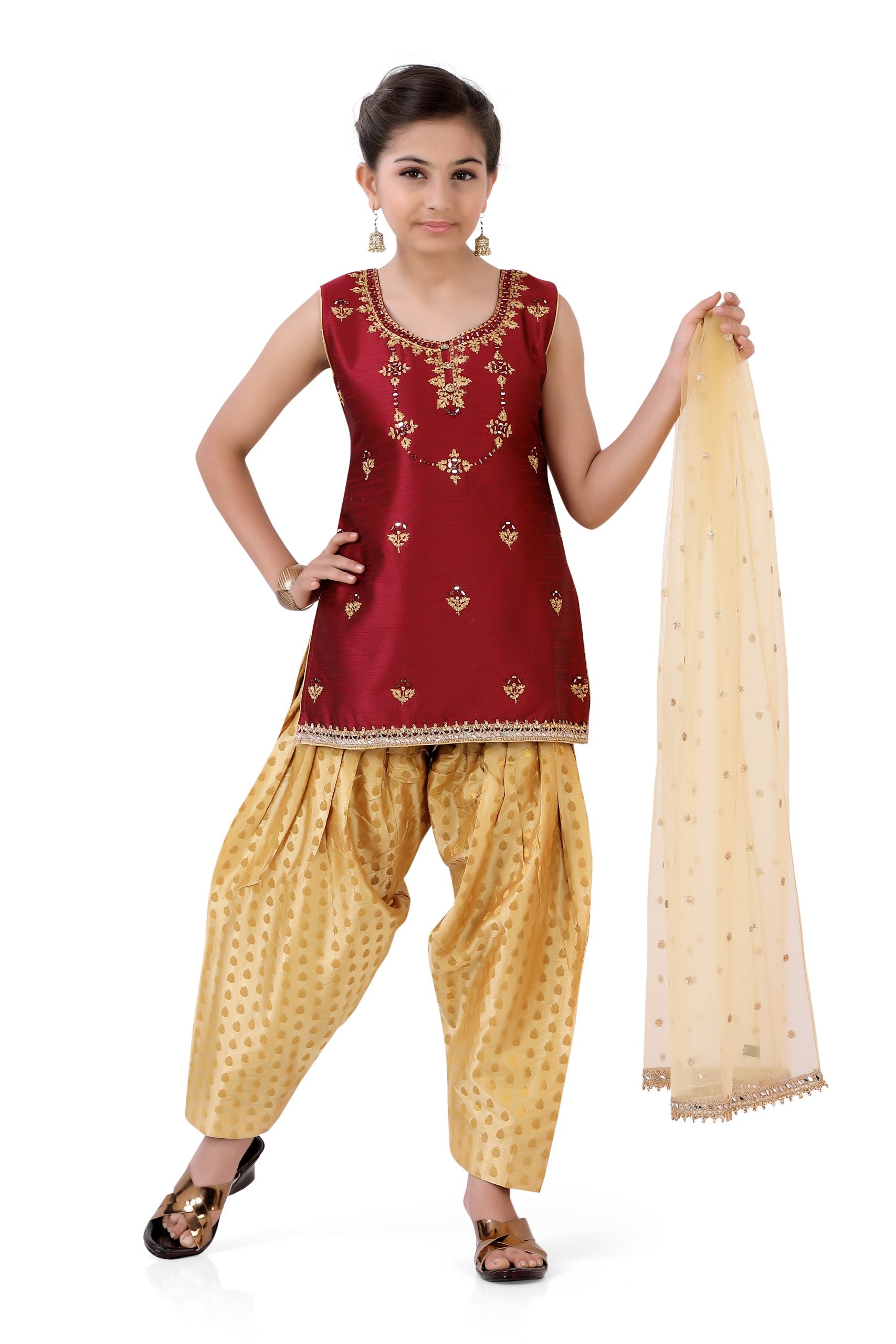 Girl's Patiyala Salwar kameez in Maroon - Premium partywear salwar from Dulhan Exclusives - Just $99! Shop now at Dulhan Exclusives