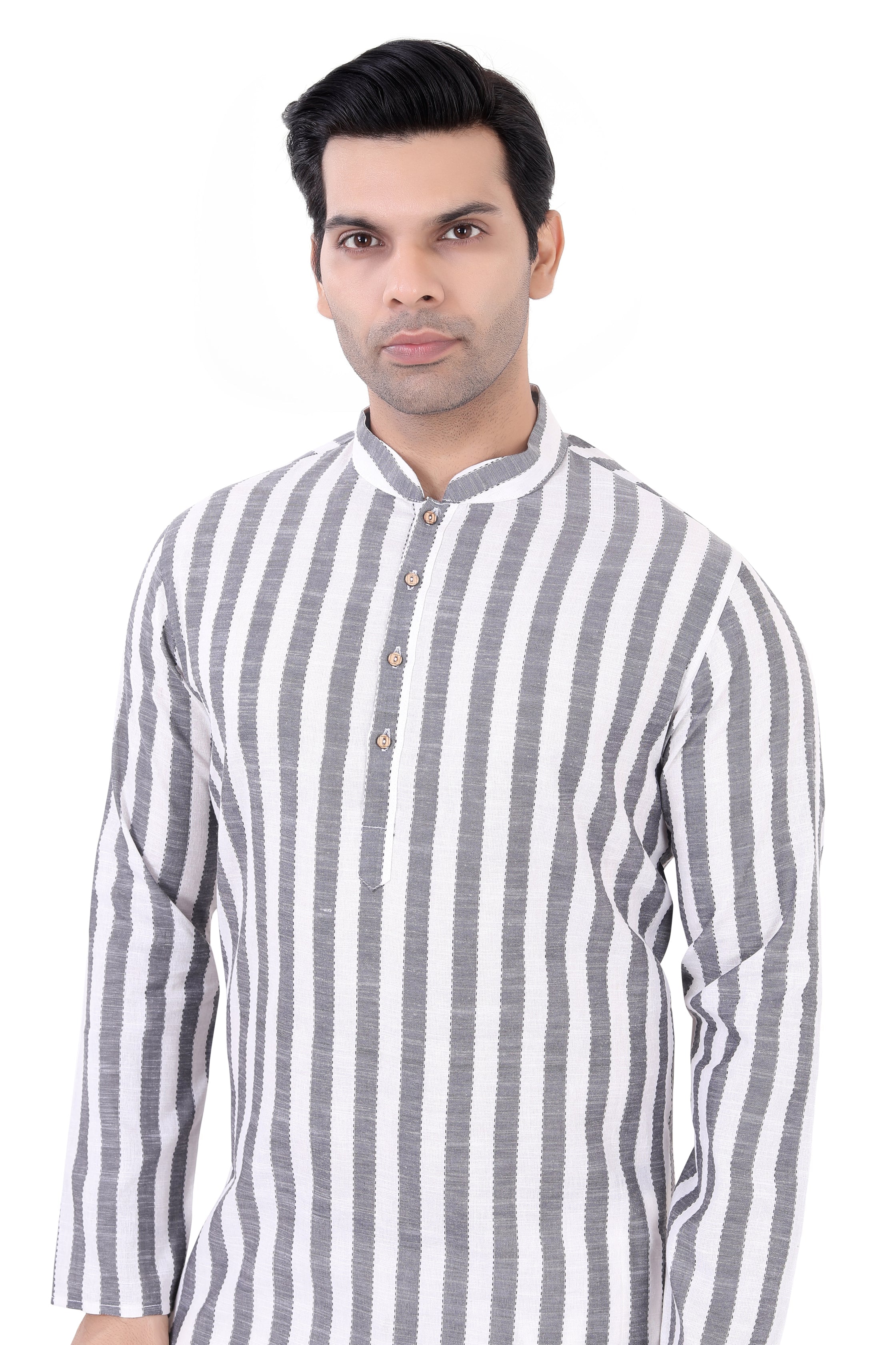 Cotton Short Kurta in White Striped Fabric - Premium short Kurta from Dapper Ethnic - Just $49! Shop now at Dulhan Exclusives