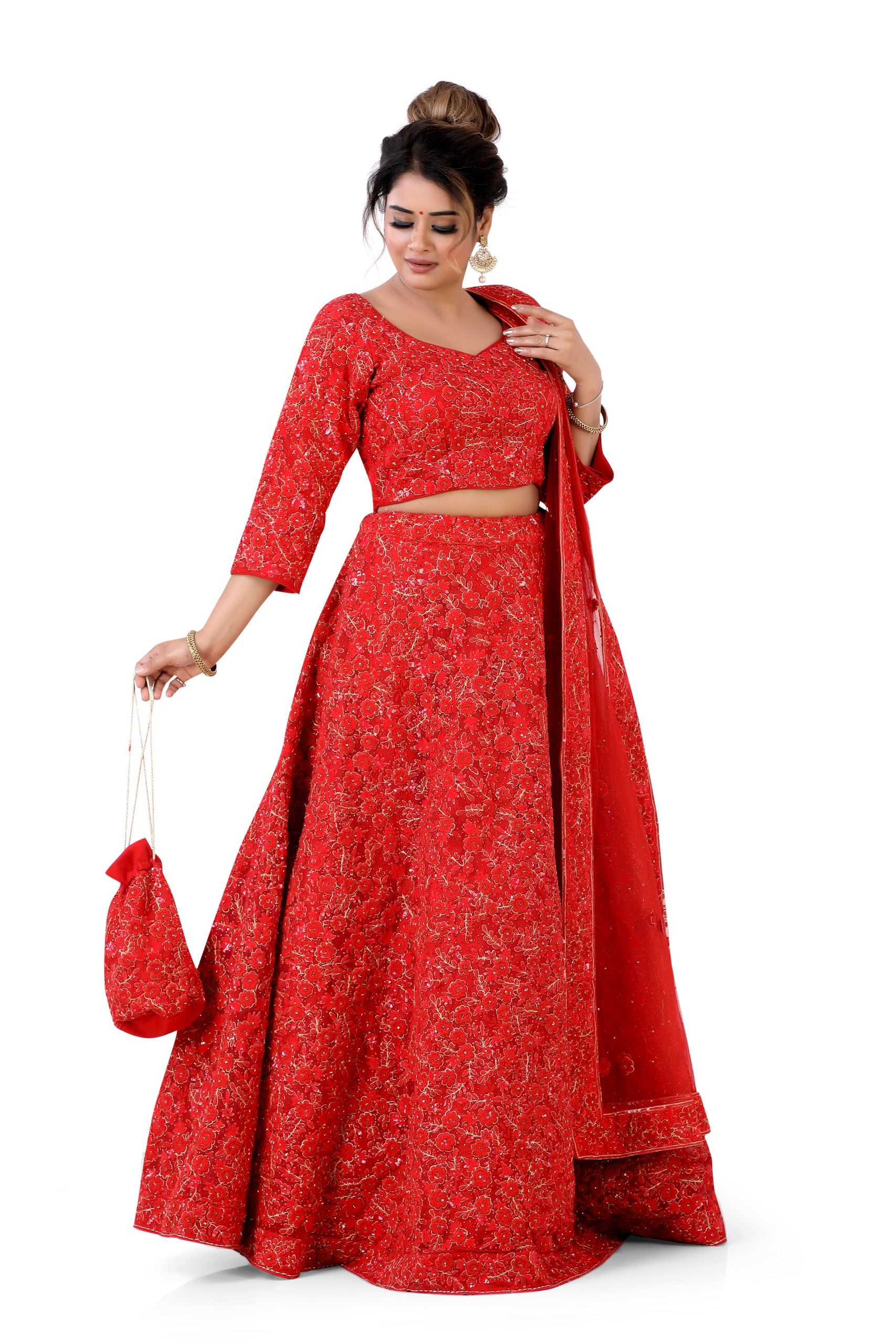 Red Bridal Floral Lehenga Choli - Premium Bridal lehenga from Dulhan Exclusives - Just $2250! Shop now at Dulhan Exclusives