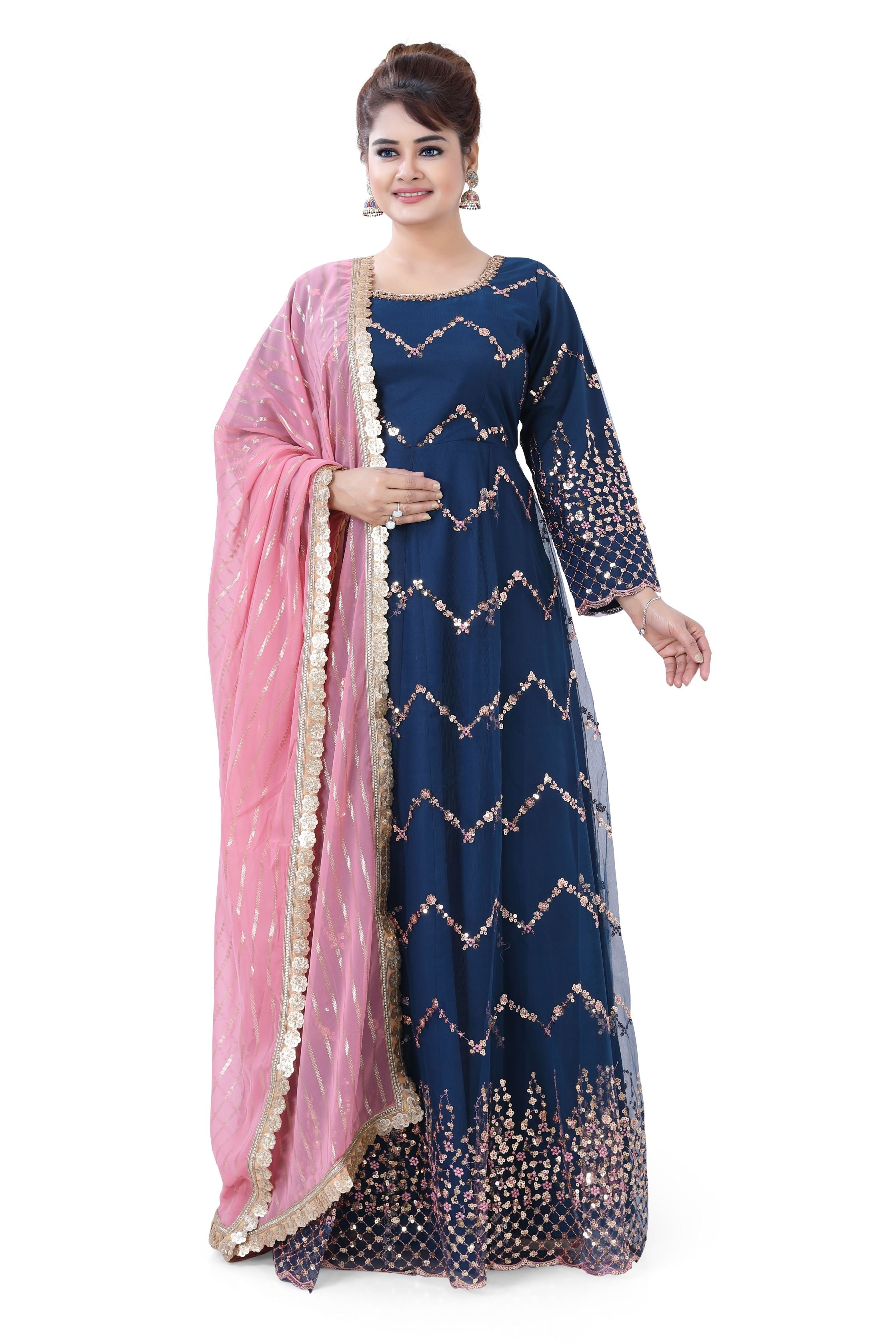 Floor Length Long gown in peacock blue - Premium Partywear Gown from Dulhan Exclusives - Just $149! Shop now at Dulhan Exclusives