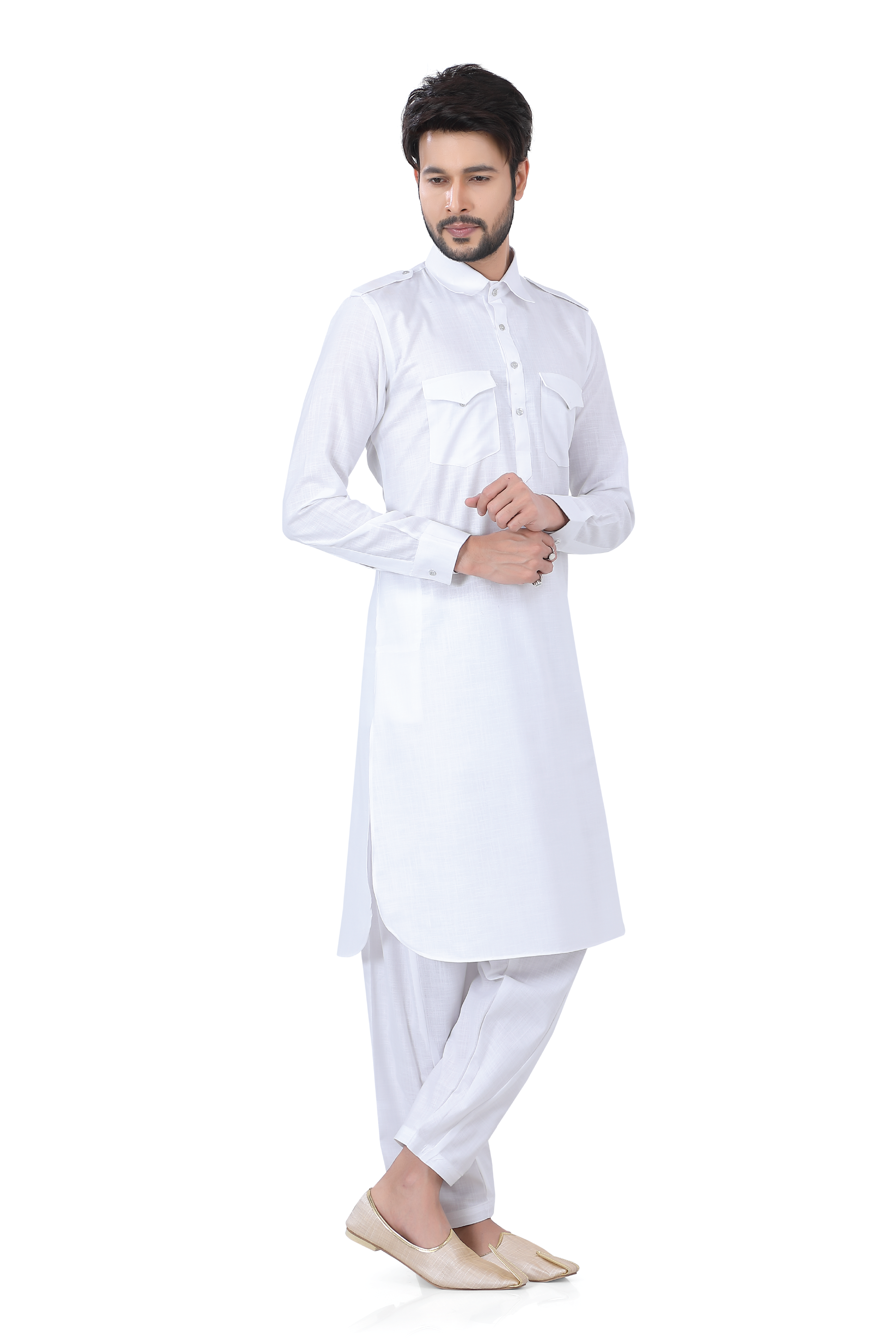Readymade Cotton Pathani Suit in White - Premium kurta pajama from Dapper Ethnic - Just $59! Shop now at Dulhan Exclusives