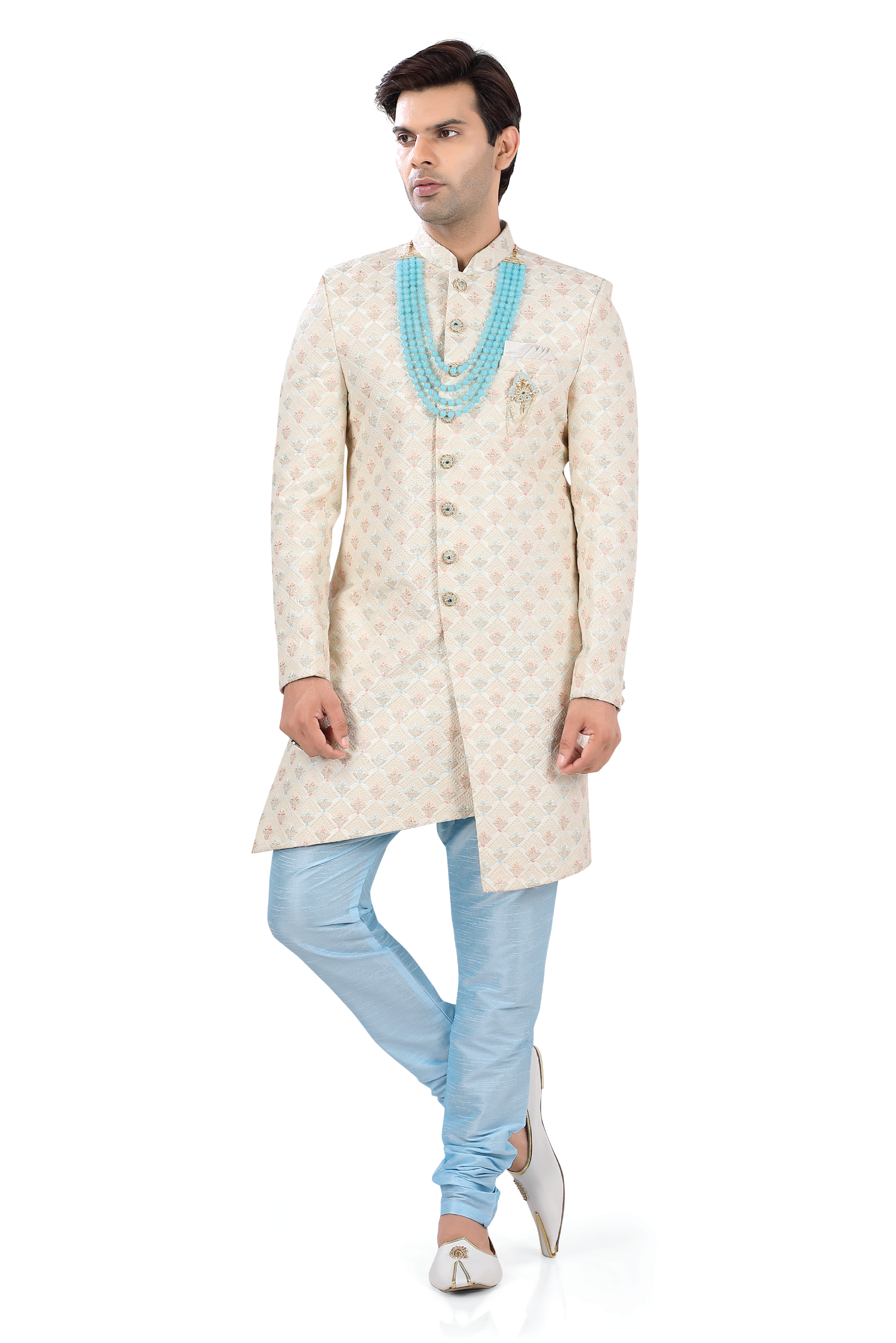 Jamavaram Sherwani in Cream - 3040 - Premium Sherwani from Dapper Ethnic - Just $485! Shop now at Dulhan Exclusives