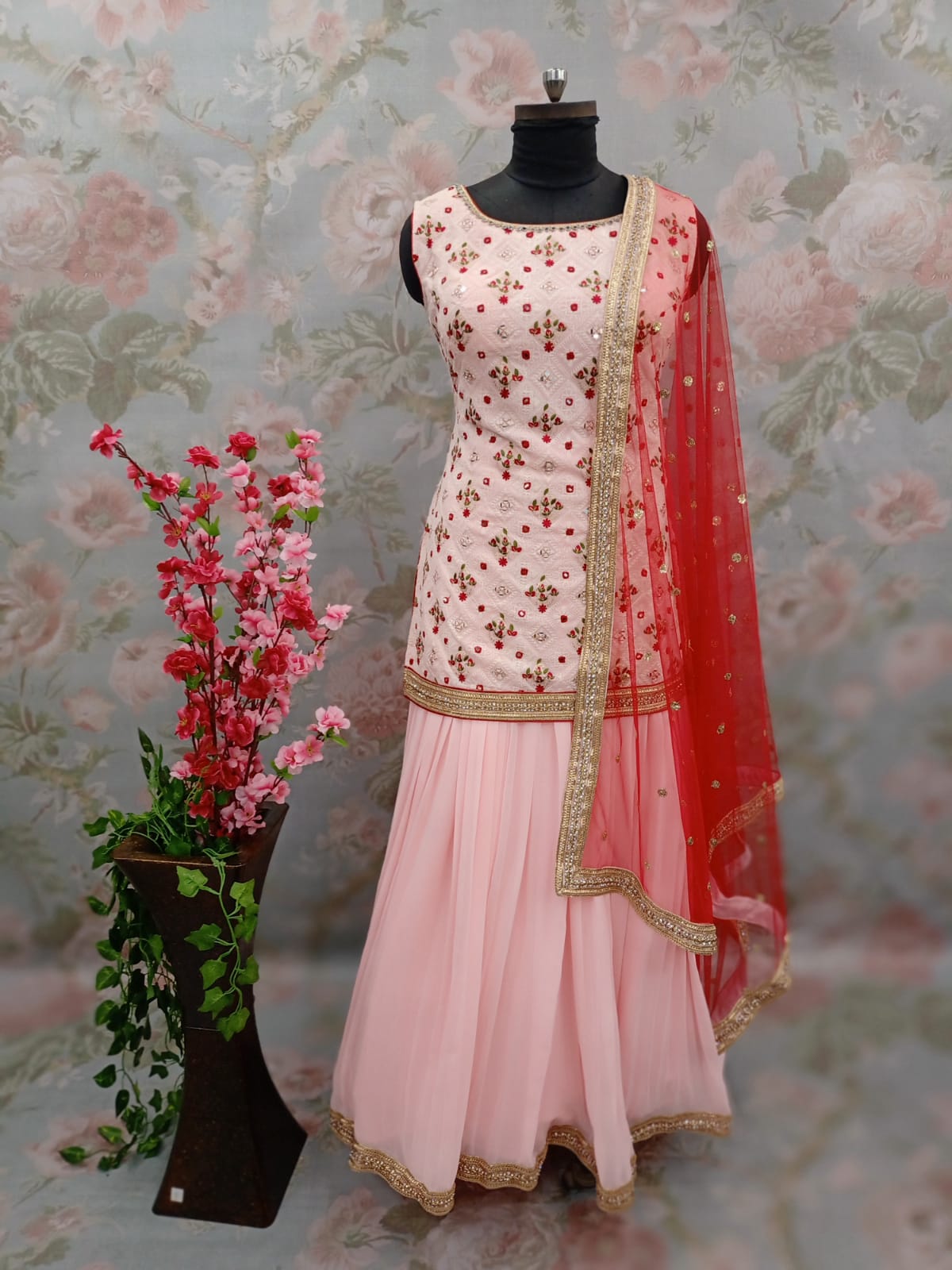 Party Wear Short Top With Gazing Skirt - 114209 - Premium Lacha from Dulhan Exclusives - Just $199! Shop now at Dulhan Exclusives