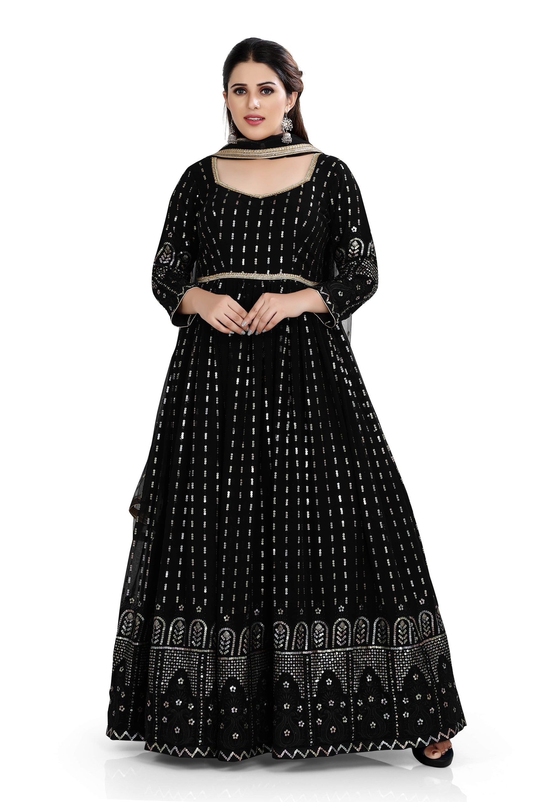 Black Anarkali In Georgett With Sequins Work - Premium Uncategorised from vendor-unknown - Just $149! Shop now at Dulhan Exclusives