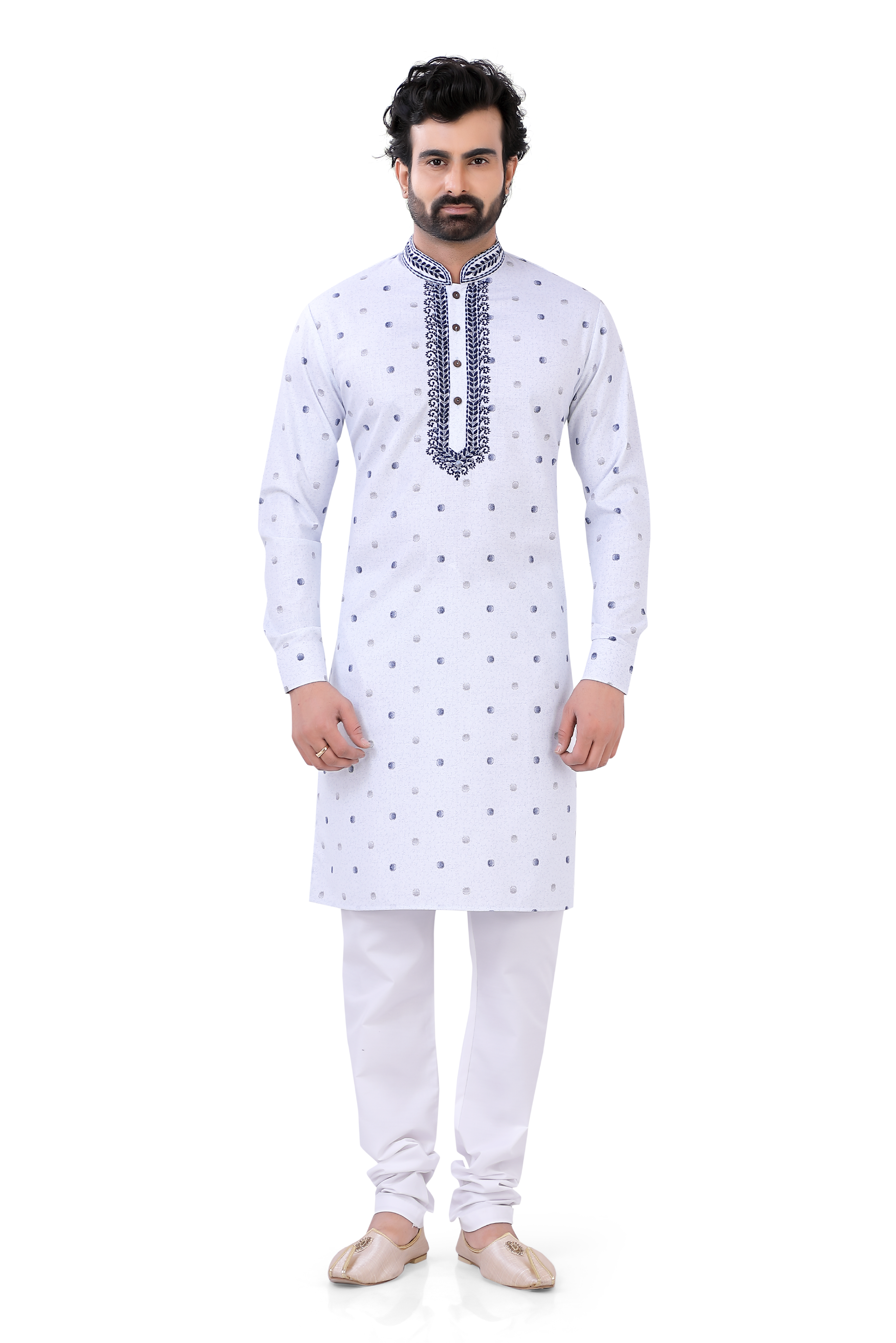 Cotton Printed Kurta and Pajama in white with thread embroidery - Premium kurta pajama from Dapper Ethnic - Just $79! Shop now at Dulhan Exclusives
