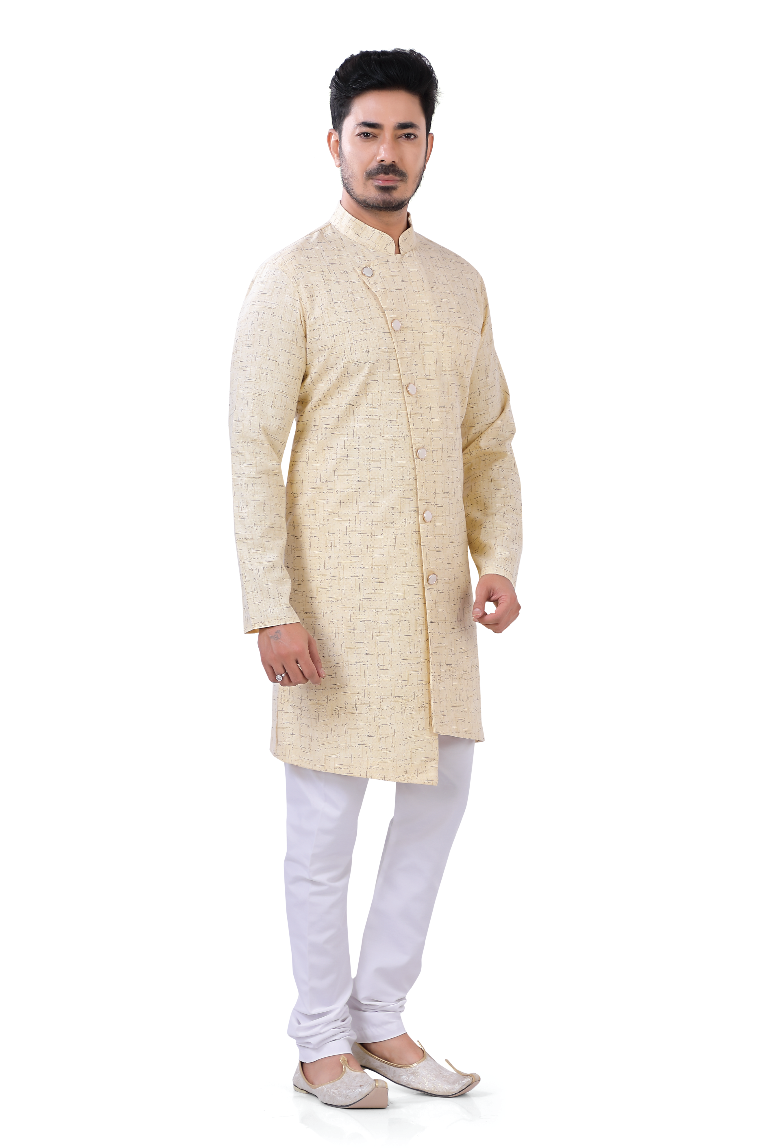 Men's Cotton Printed Light Yellow Indo Western - Premium 2 Pieces Indo western from Dapper Ethnic - Just $49! Shop now at Dulhan Exclusives