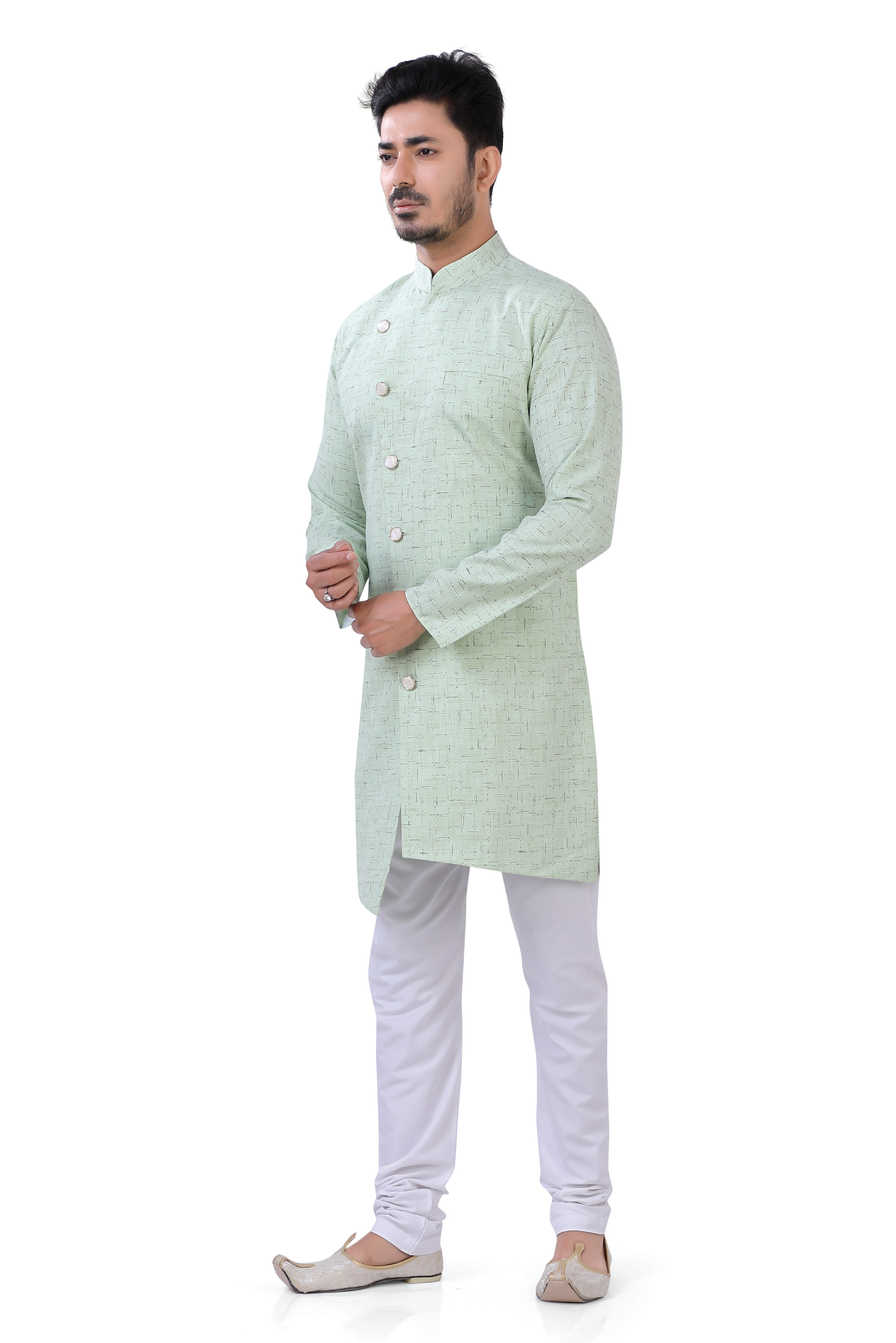 Men's Cotton Printed Pista Color Indo Western - Premium 2 Pieces Indo western from Dapper Ethnic - Just $99! Shop now at Dulhan Exclusives