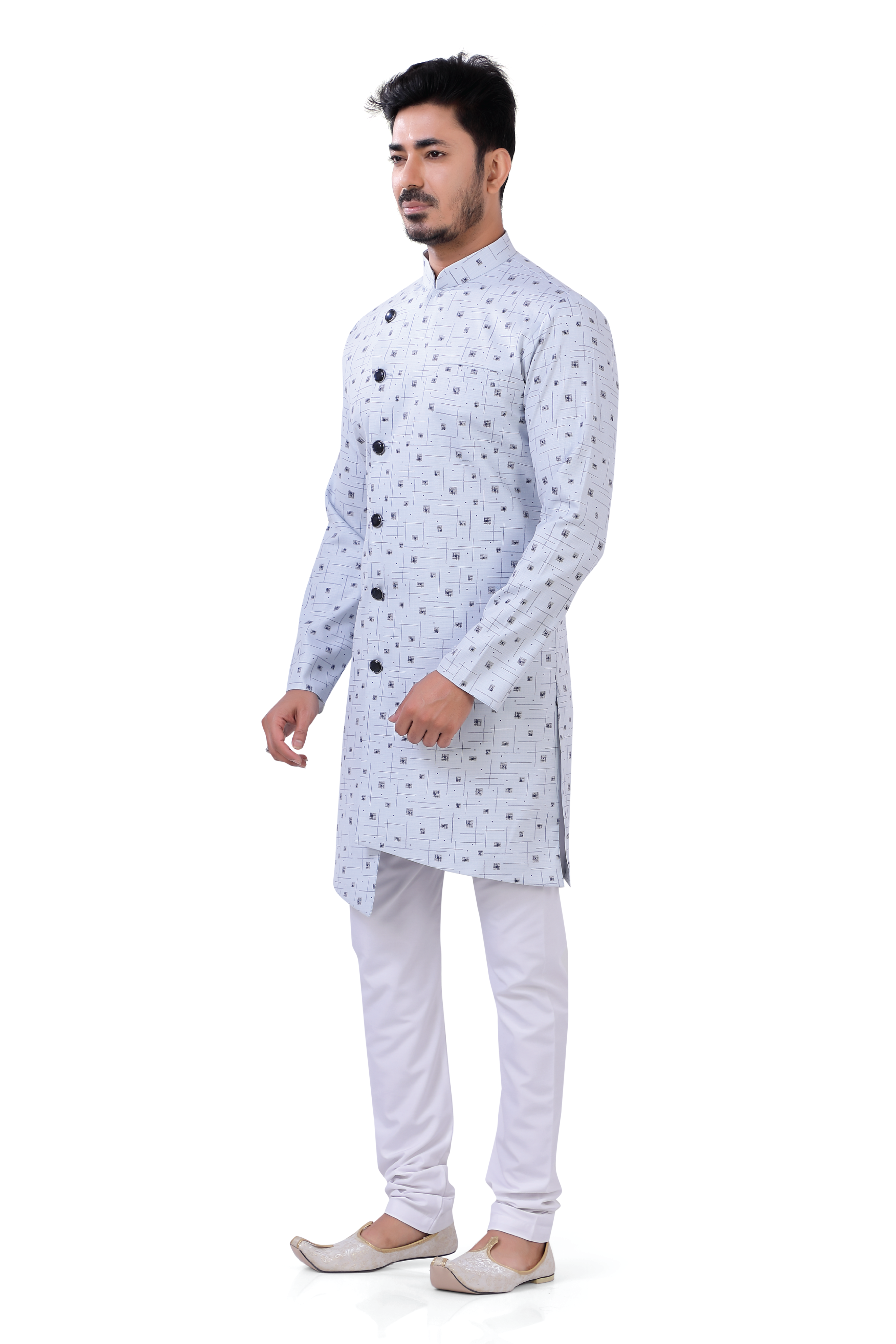 Men's Cotton Printed Sky Blue Color Indo Western - Premium 2 Pieces Indo western from Dapper Ethnic - Just $49! Shop now at Dulhan Exclusives