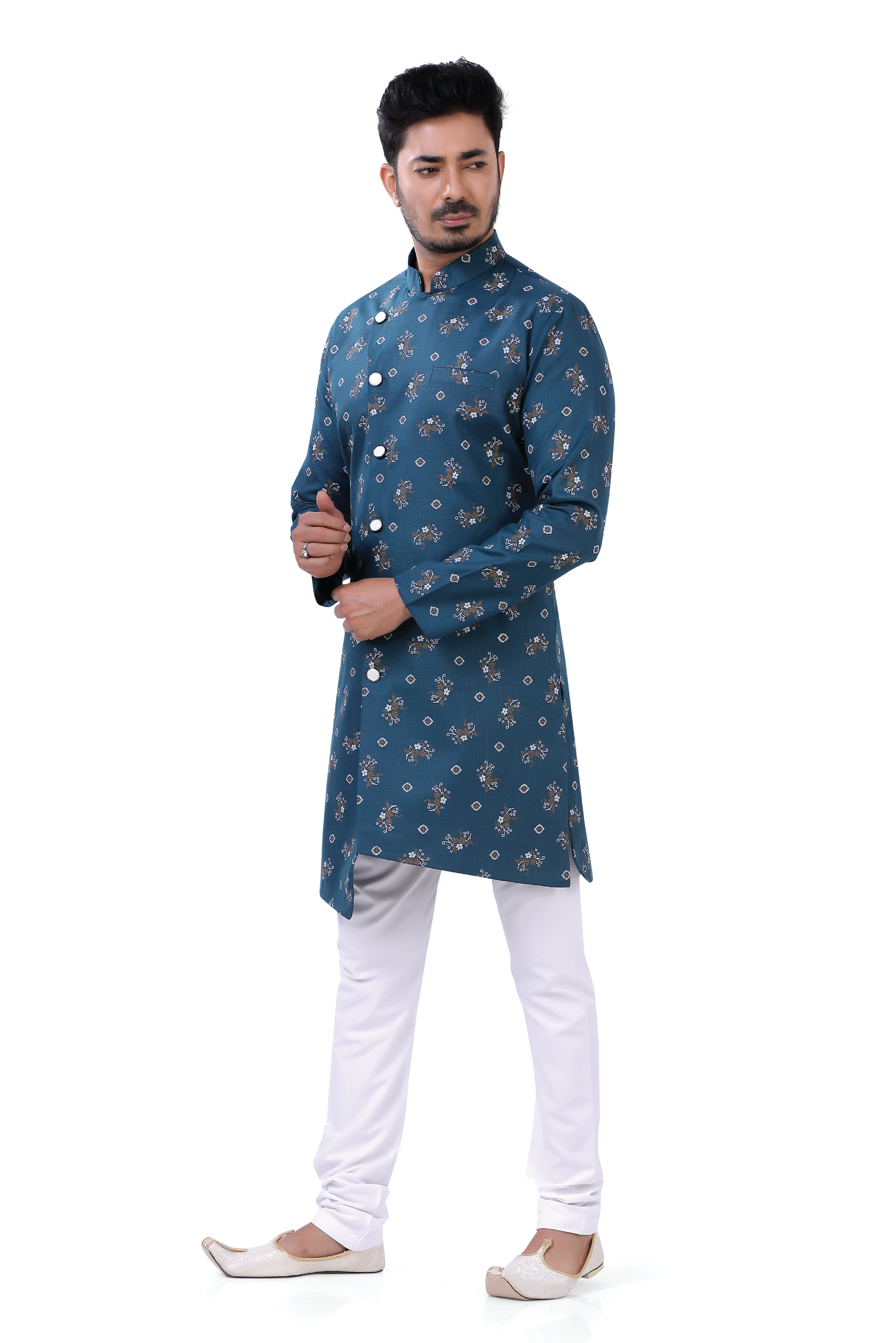 Cotton Printed Indo Western In Phirozi - Premium 2 Pieces Indo western from Dapper Ethnic - Just $49! Shop now at Dulhan Exclusives