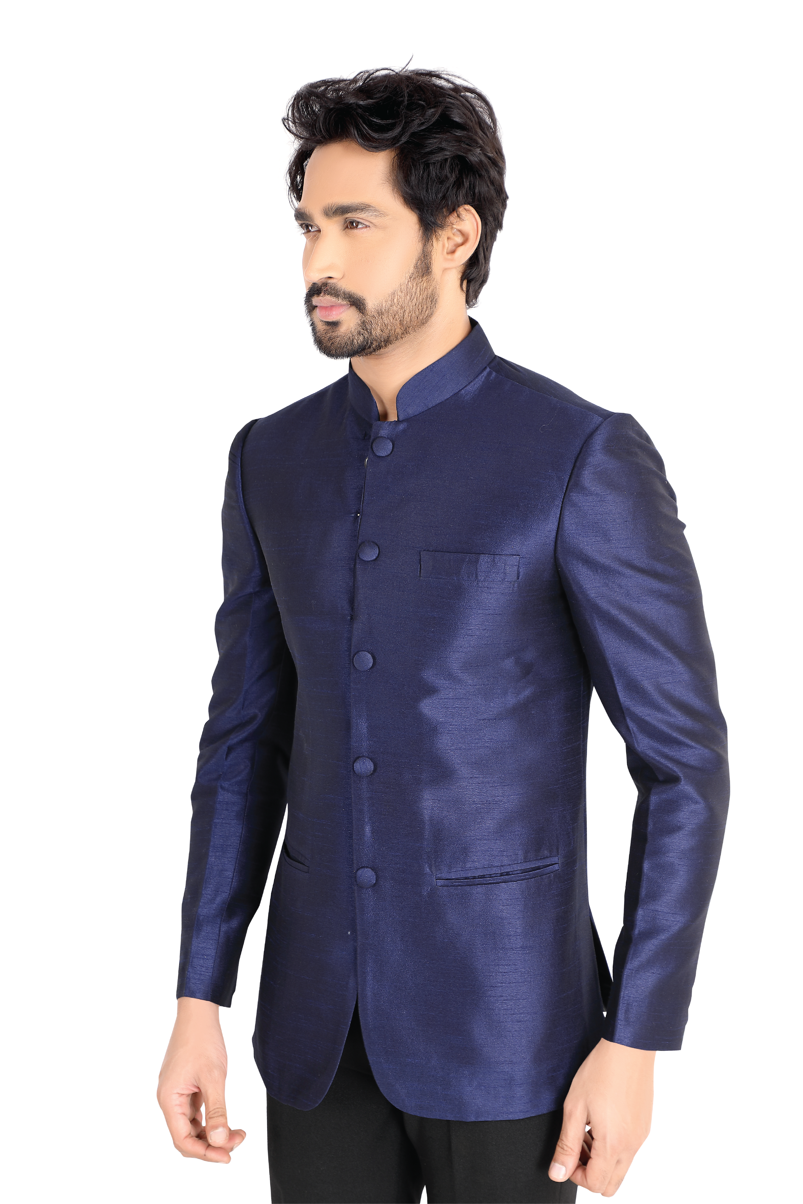 Dupion Silk Jodhpuri Blazer in Navy Blue - Premium JACKET SUIT from Dapper Ethnic - Just $285! Shop now at Dulhan Exclusives