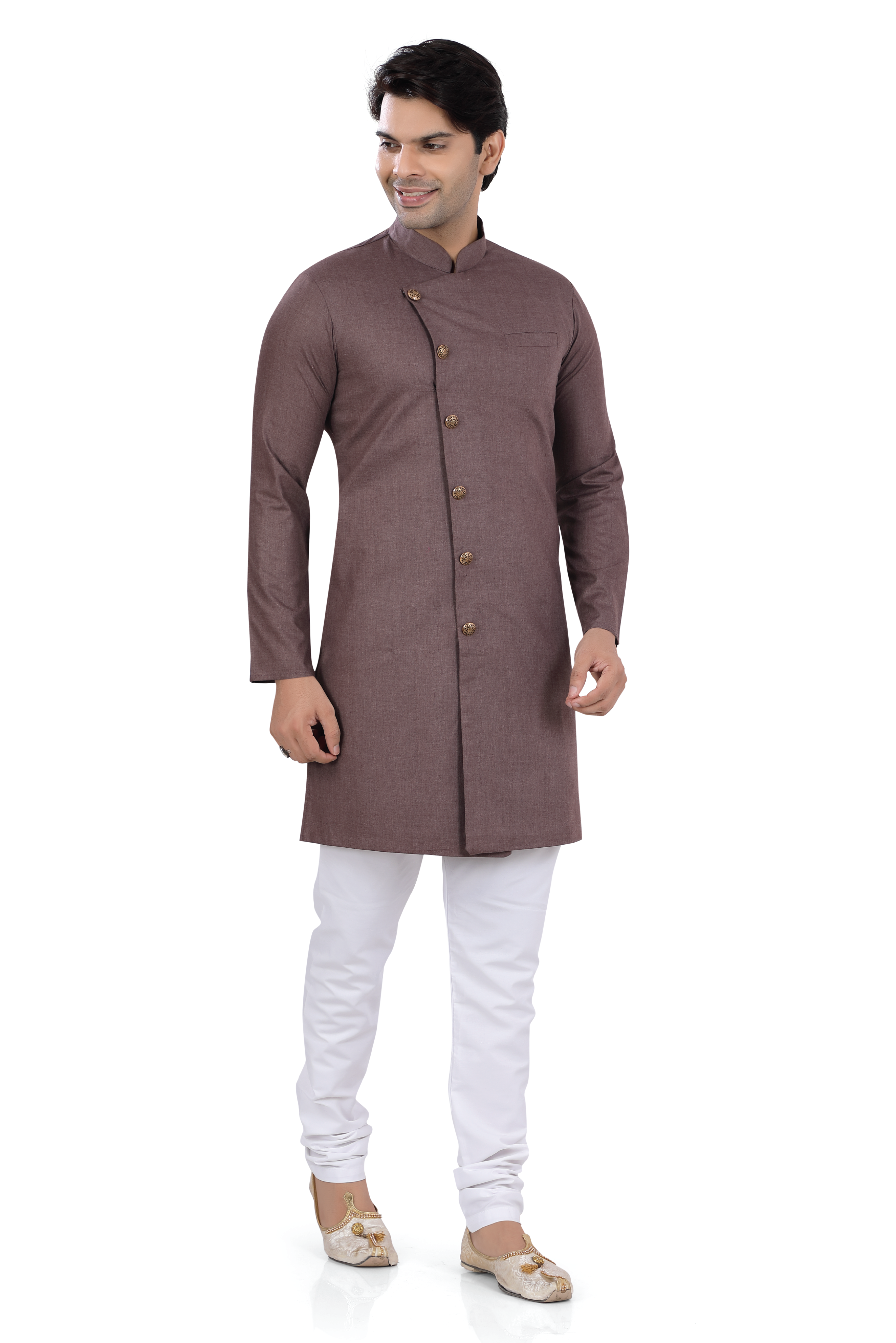 Men's Soft Cotton Indo-Western Kruta in Coffee Brown Color - Premium 2 Pieces Indo western from Dapper Ethnic - Just $49! Shop now at Dulhan Exclusives