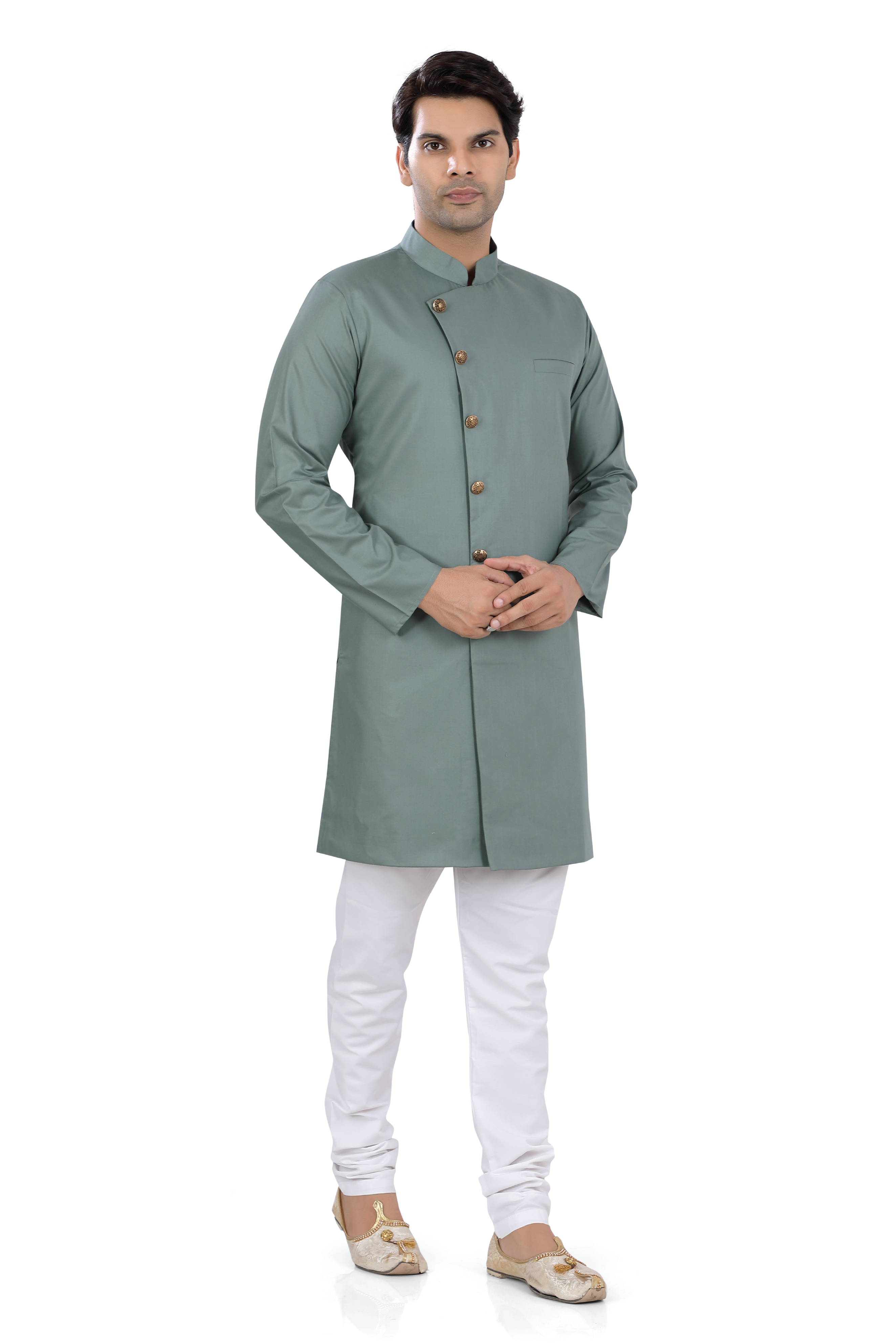 Men's Soft Cotton Indo-Western in Dusty Green Color - Premium 2 Pieces Indo western from Dapper Ethnic - Just $49! Shop now at Dulhan Exclusives