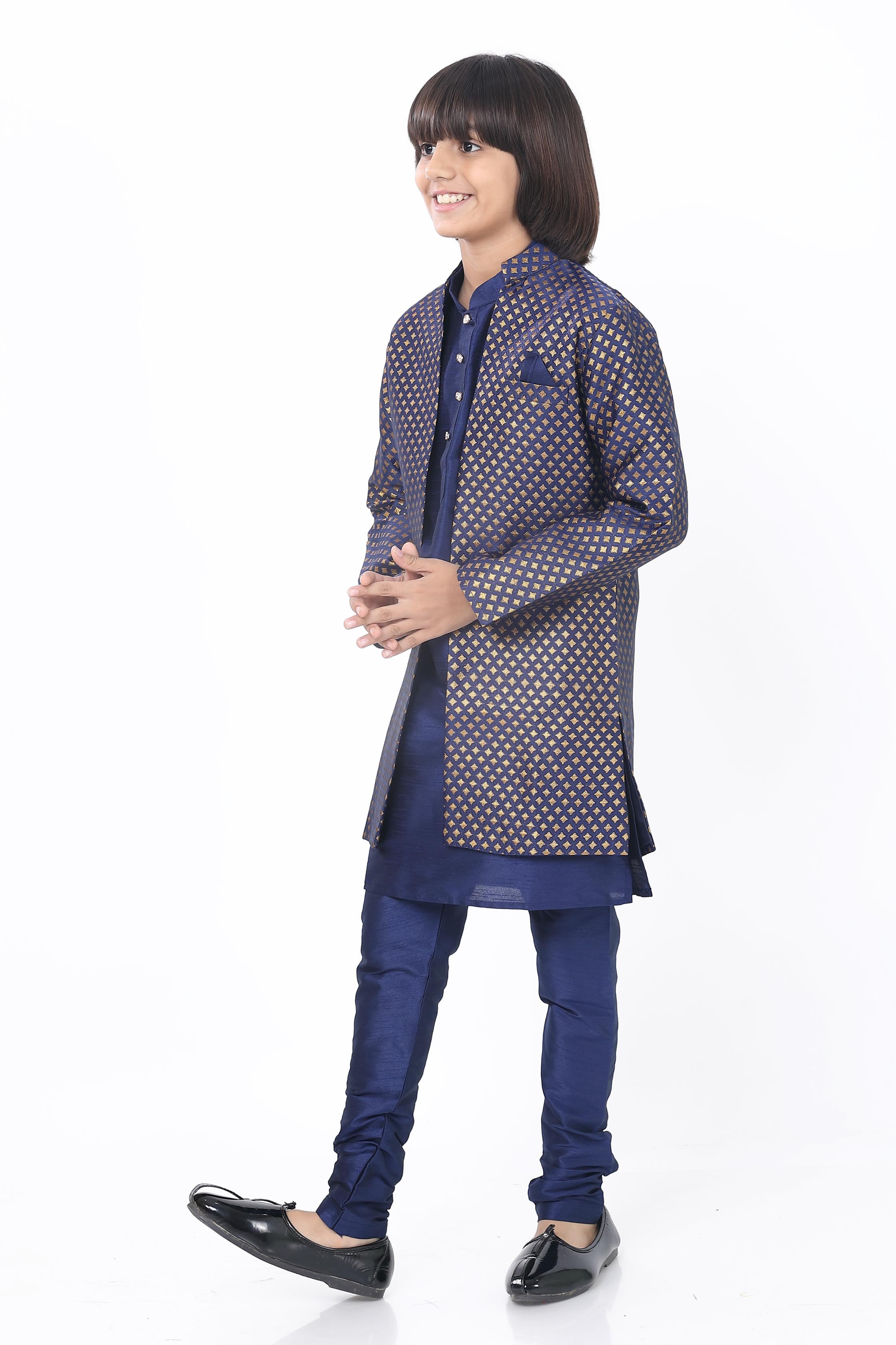 Boys 3 Pc Open Jacket Set in Navy Blue