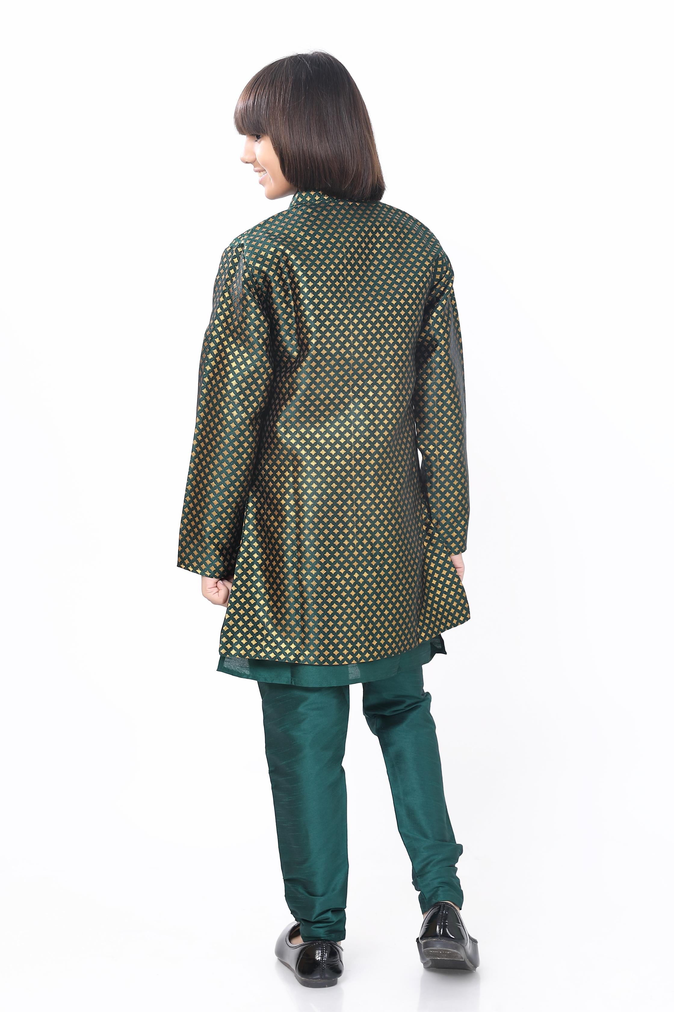 Boys 3 Pc Open Jacket Set in Bottle Green