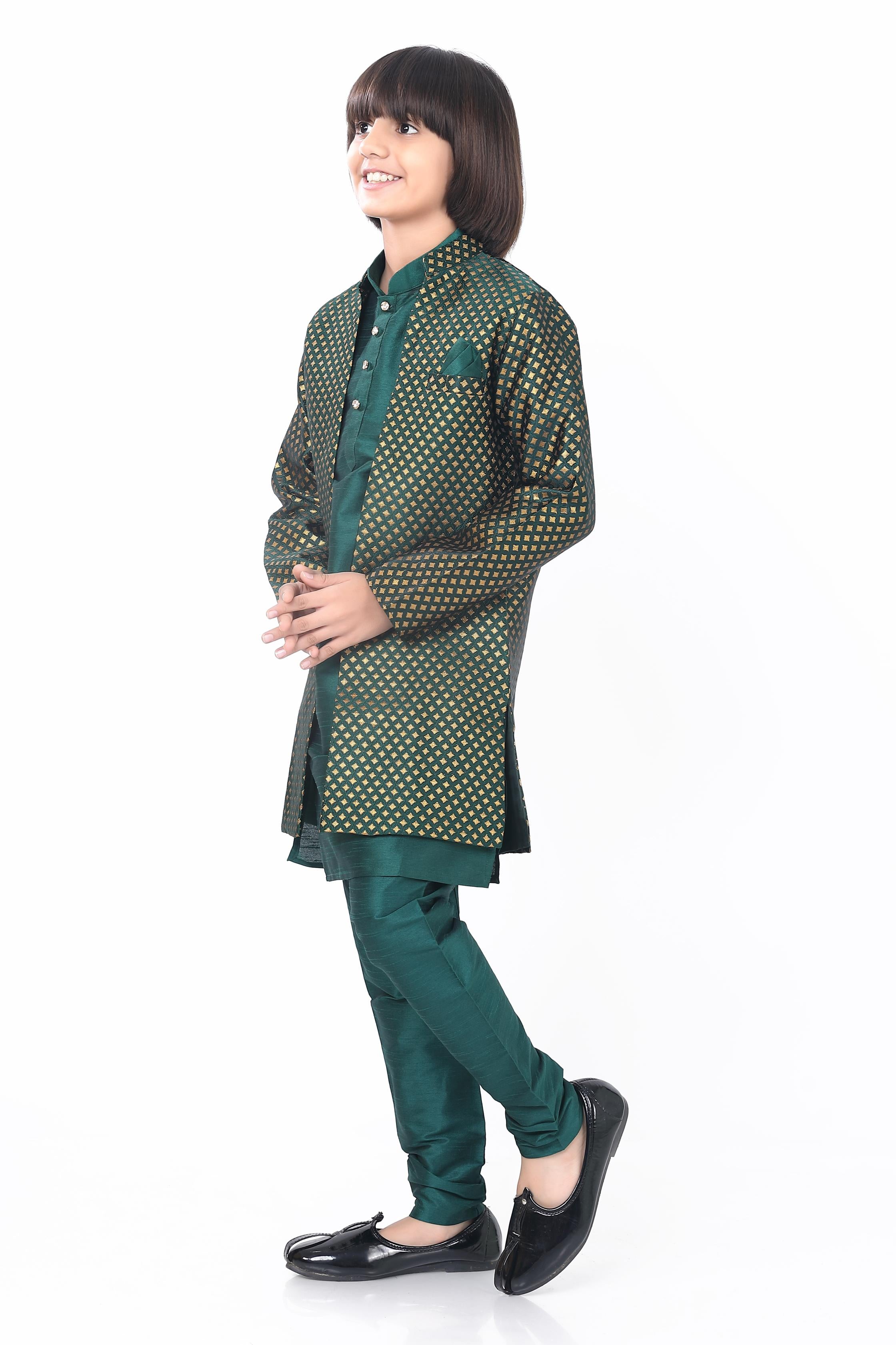 Boys 3 Pc Open Jacket Set in Bottle Green