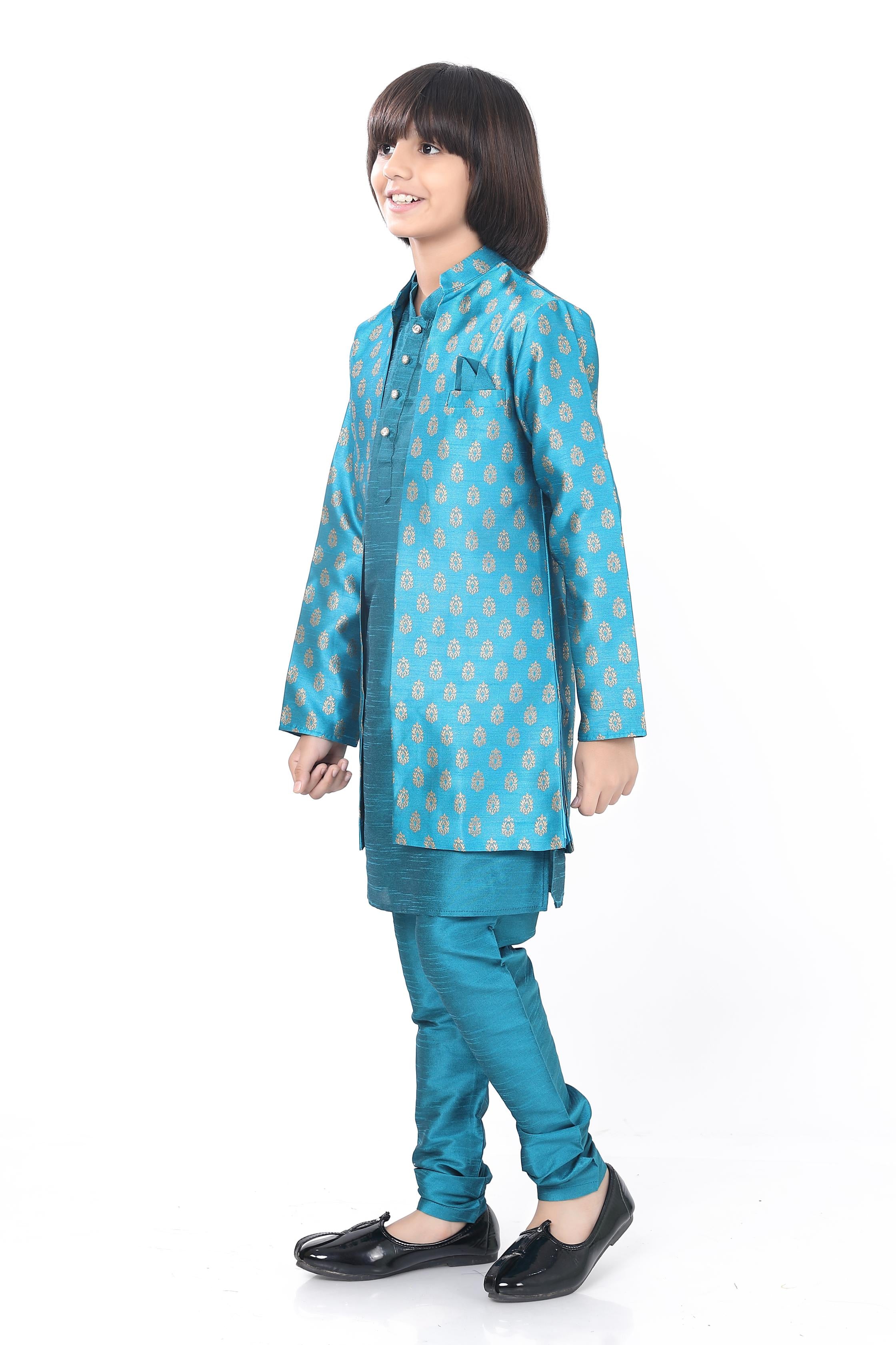 Boys 3 Pc Open Jacket Set in Peacock Blue