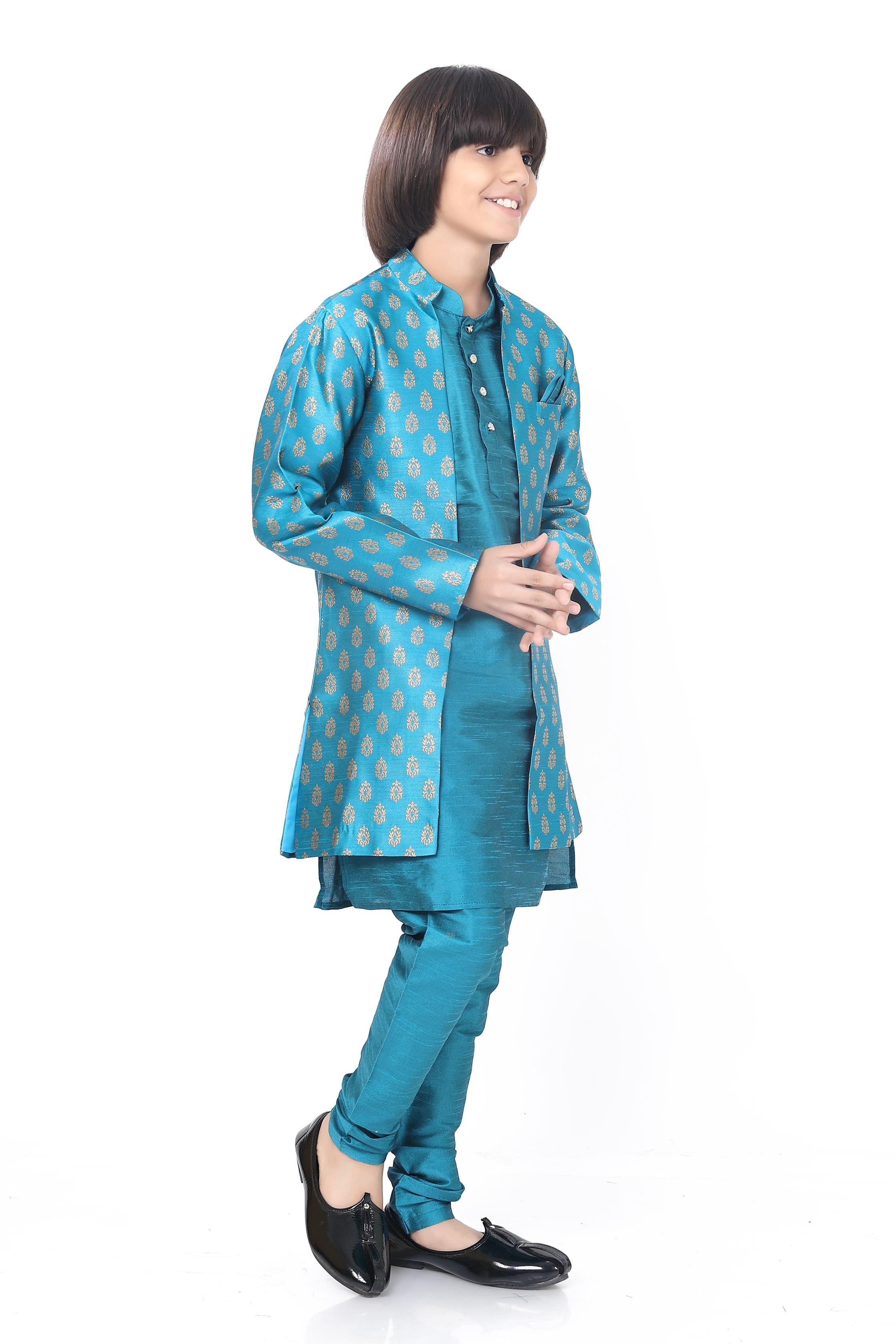 Boys 3 Pc Open Jacket Set in Peacock Blue