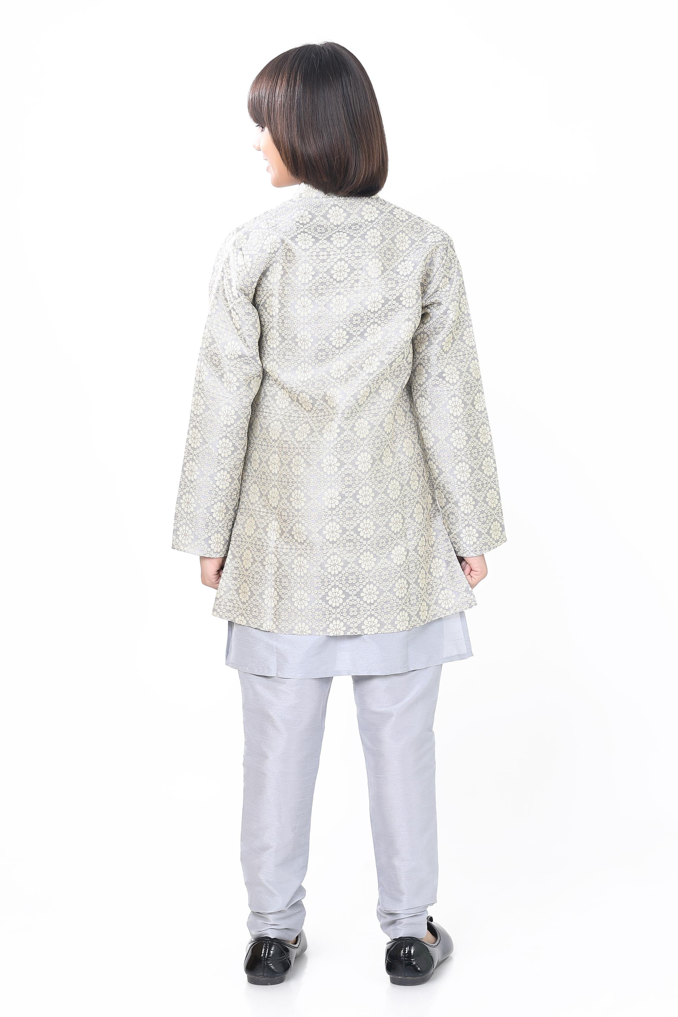 Boys 3 Pc Open Jacket Set in Light Grey