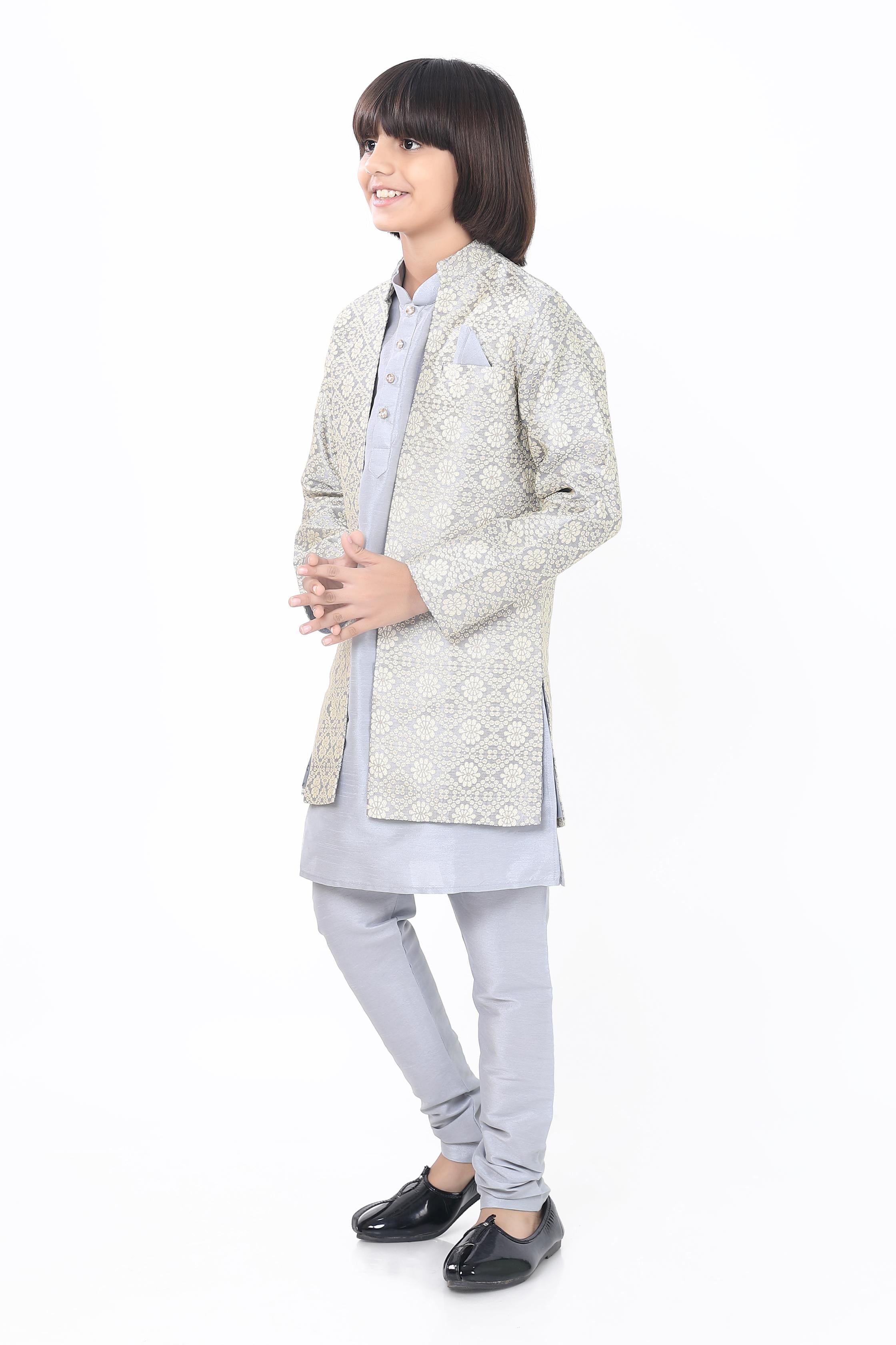 Boys 3 Pc Open Jacket Set in Light Grey