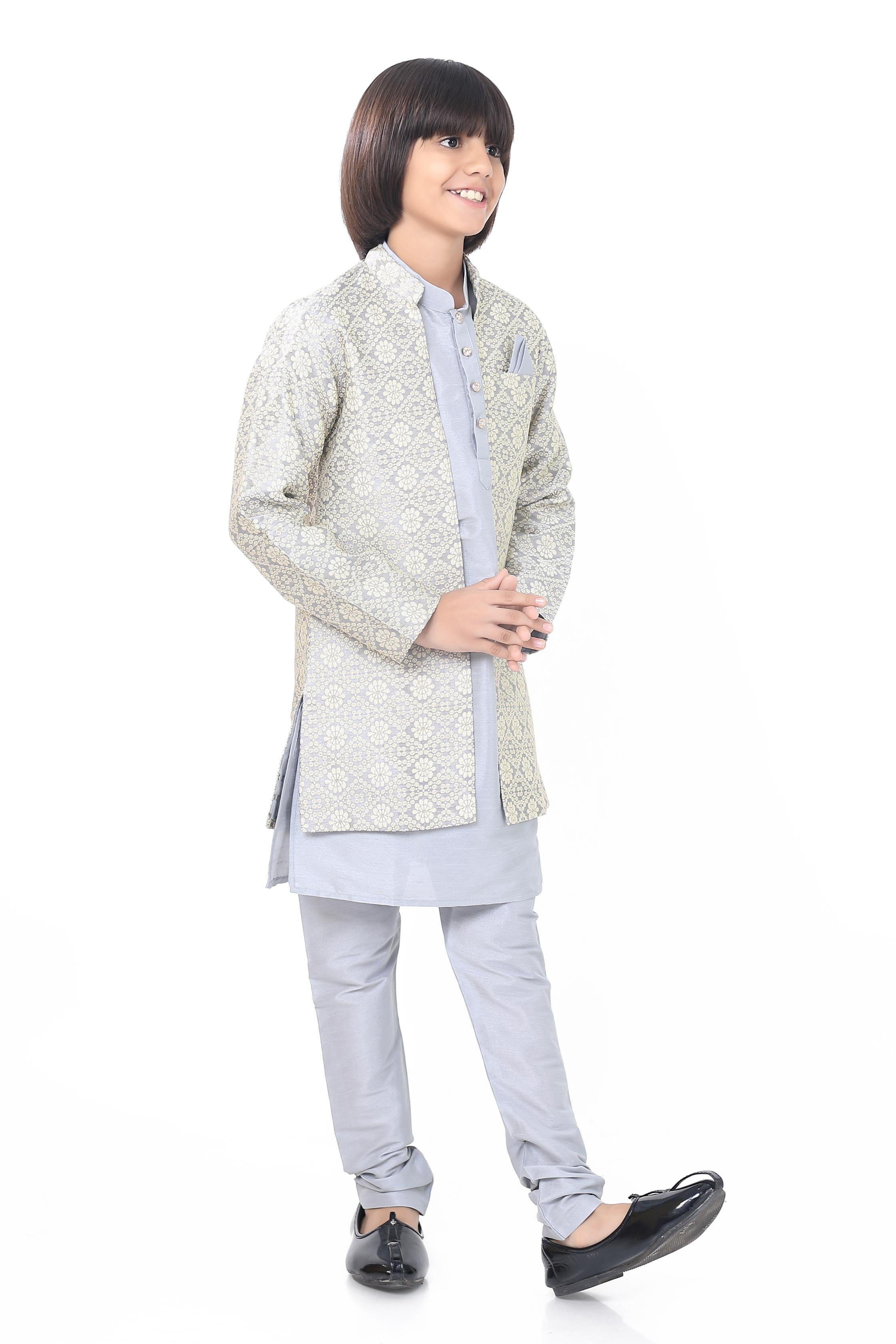 Boys 3 Pc Open Jacket Set in Light Grey