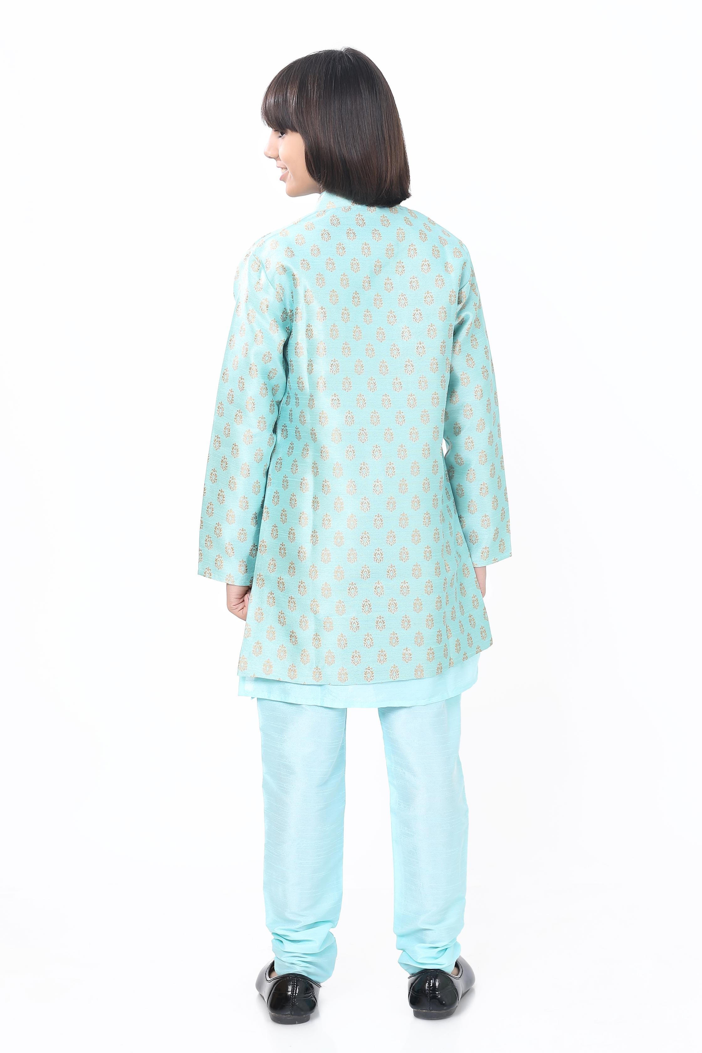 Boys 3 Pc Open Jacket Set in Sea Green