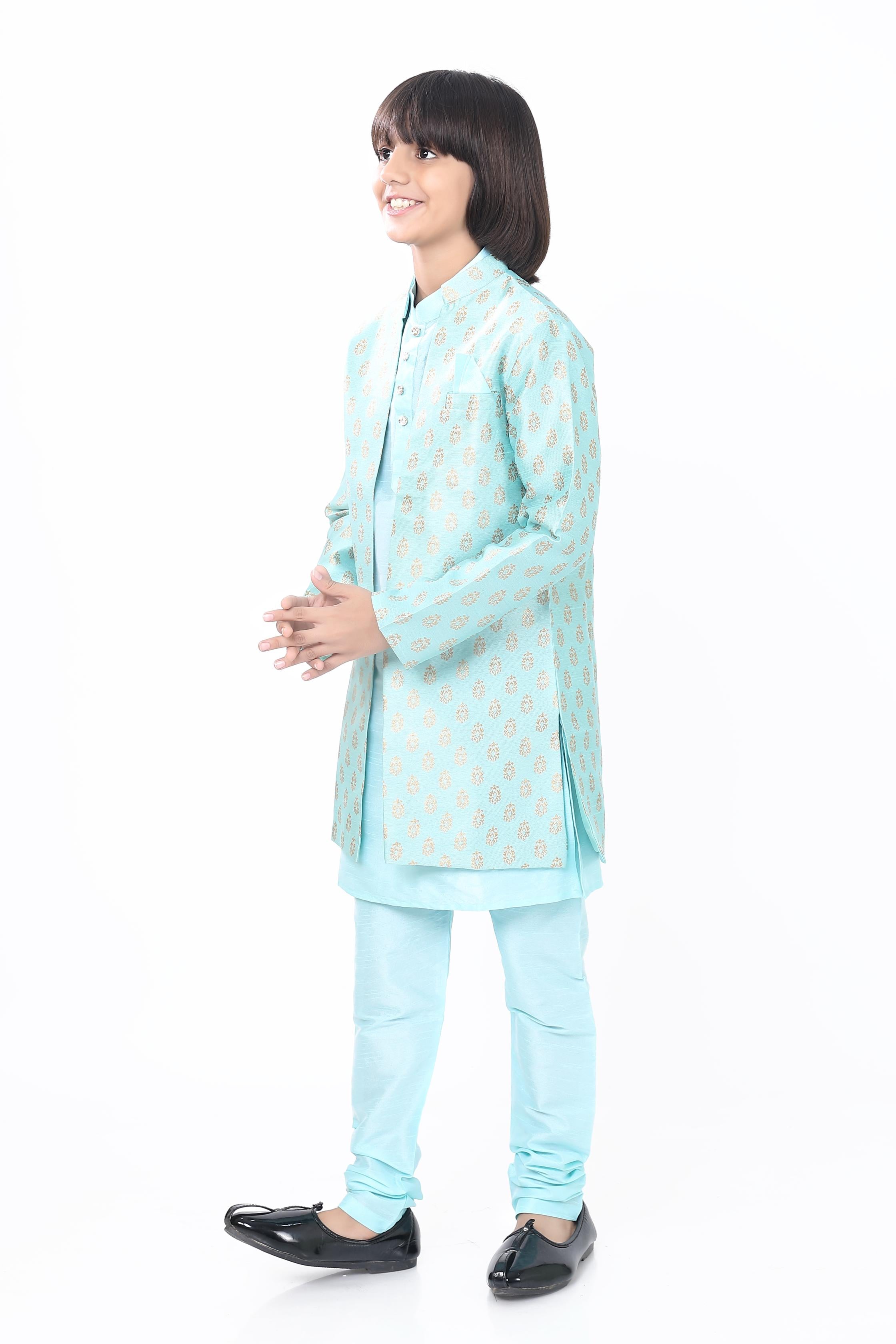 Boys 3 Pc Open Jacket Set in Sea Green