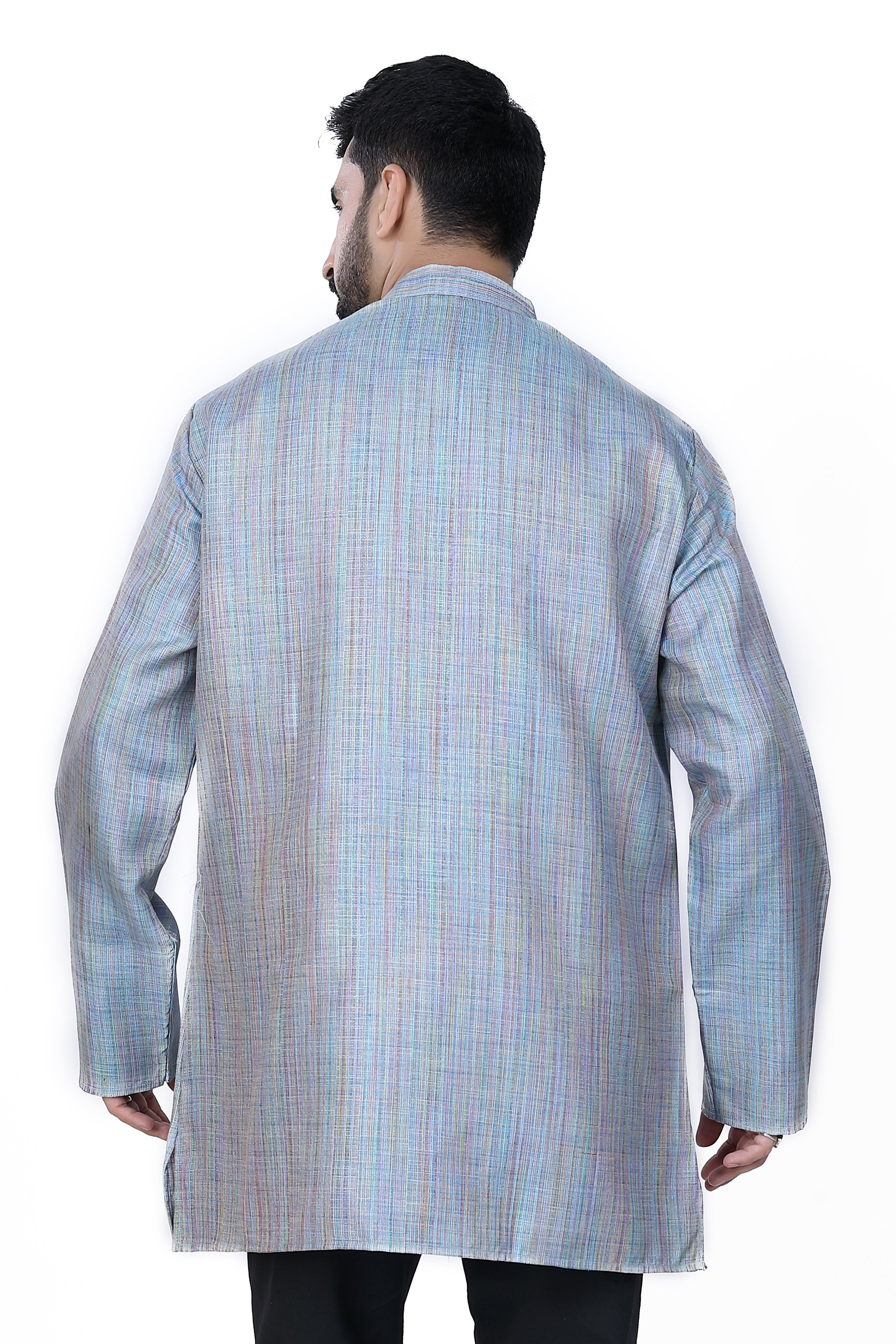 Men's Khadi Handwoven Short Kurta Blue