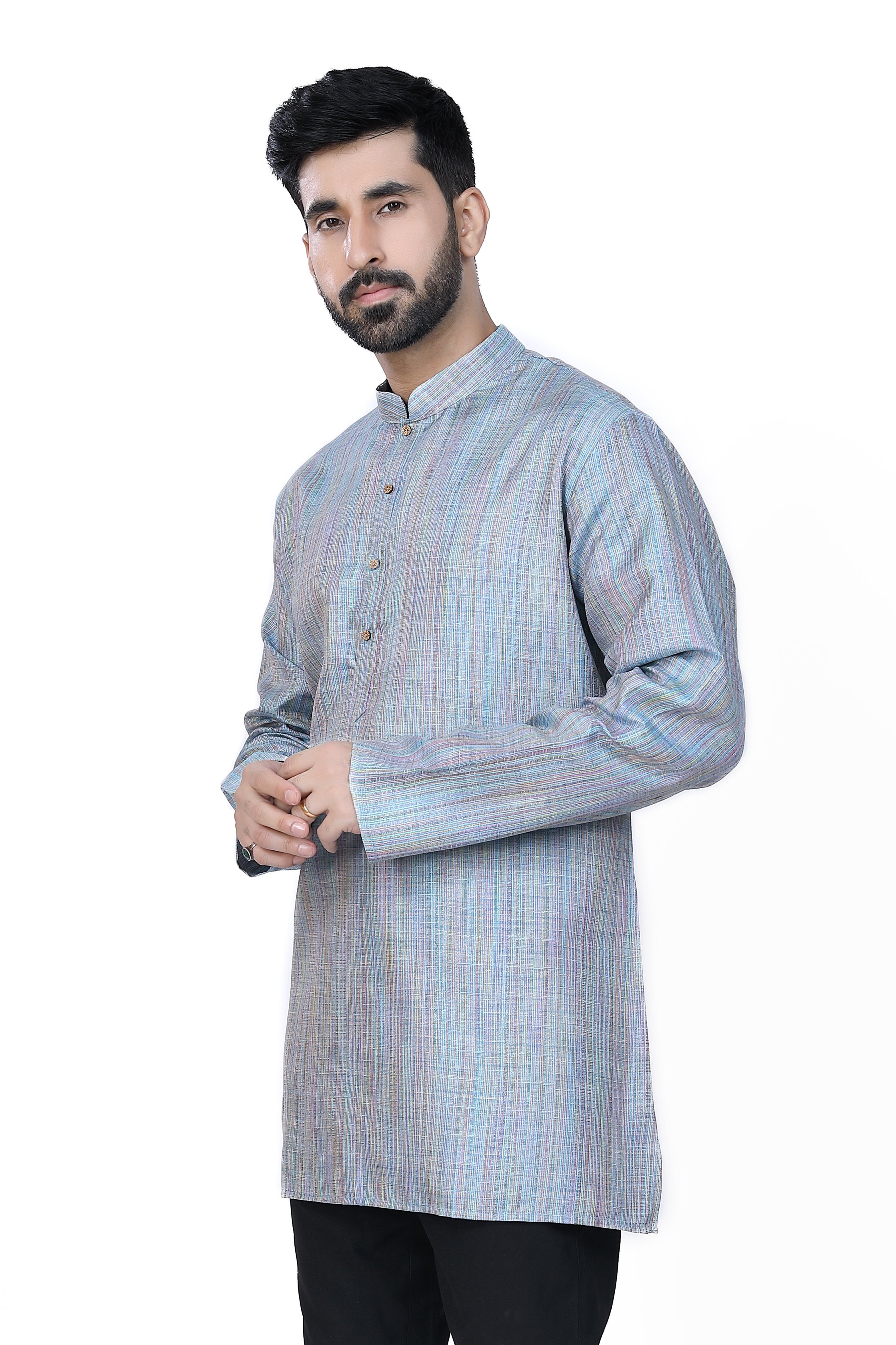 Men's Khadi Handwoven Short Kurta Blue - Premium short Kurta from Dapper Ethnic - Just $39! Shop now at Dulhan Exclusives