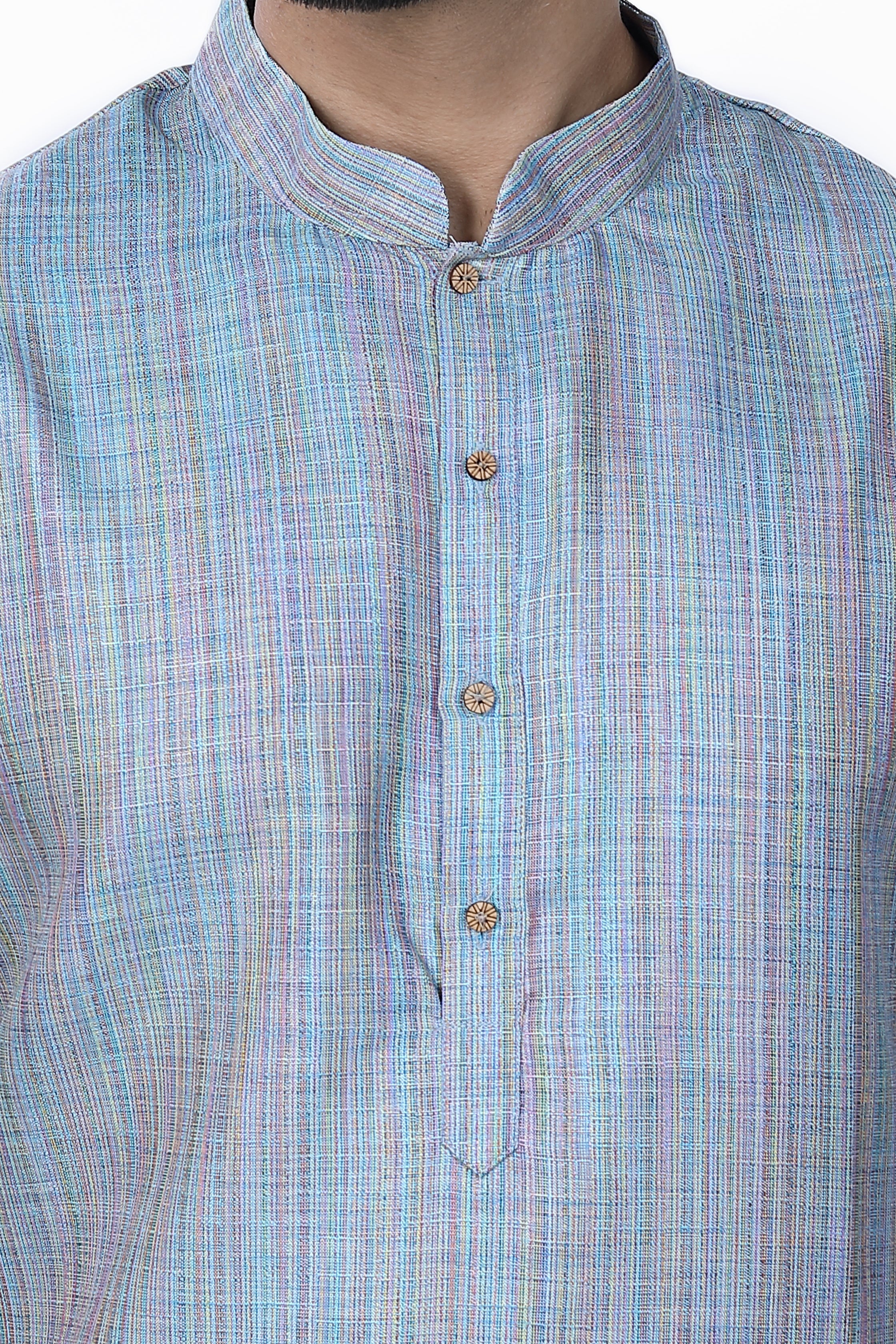 Men's Khadi Handwoven Short Kurta Blue - Premium short Kurta from Dapper Ethnic - Just $39! Shop now at Dulhan Exclusives