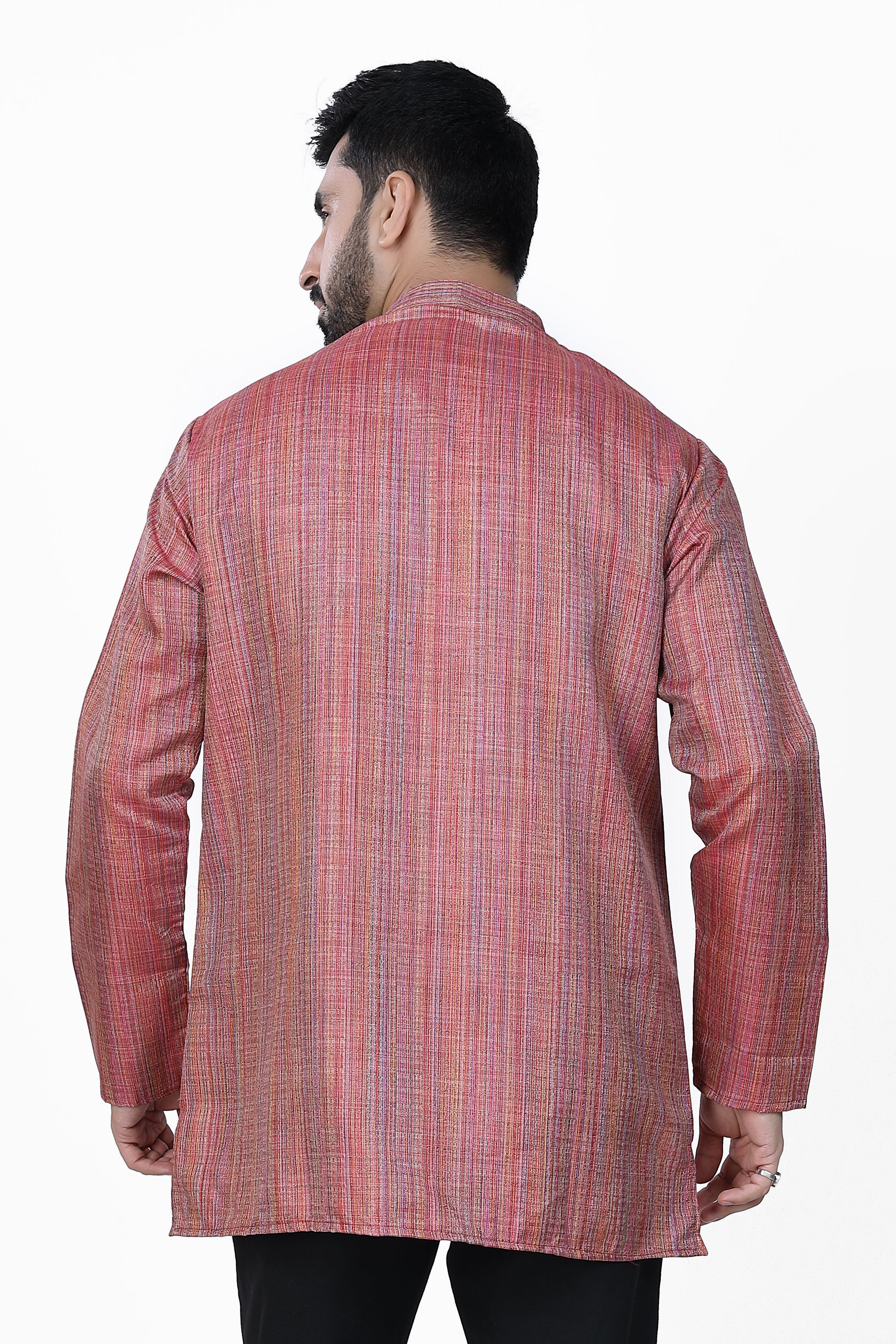 Men's Khadi Handwoven Short Kurta Dark Pink