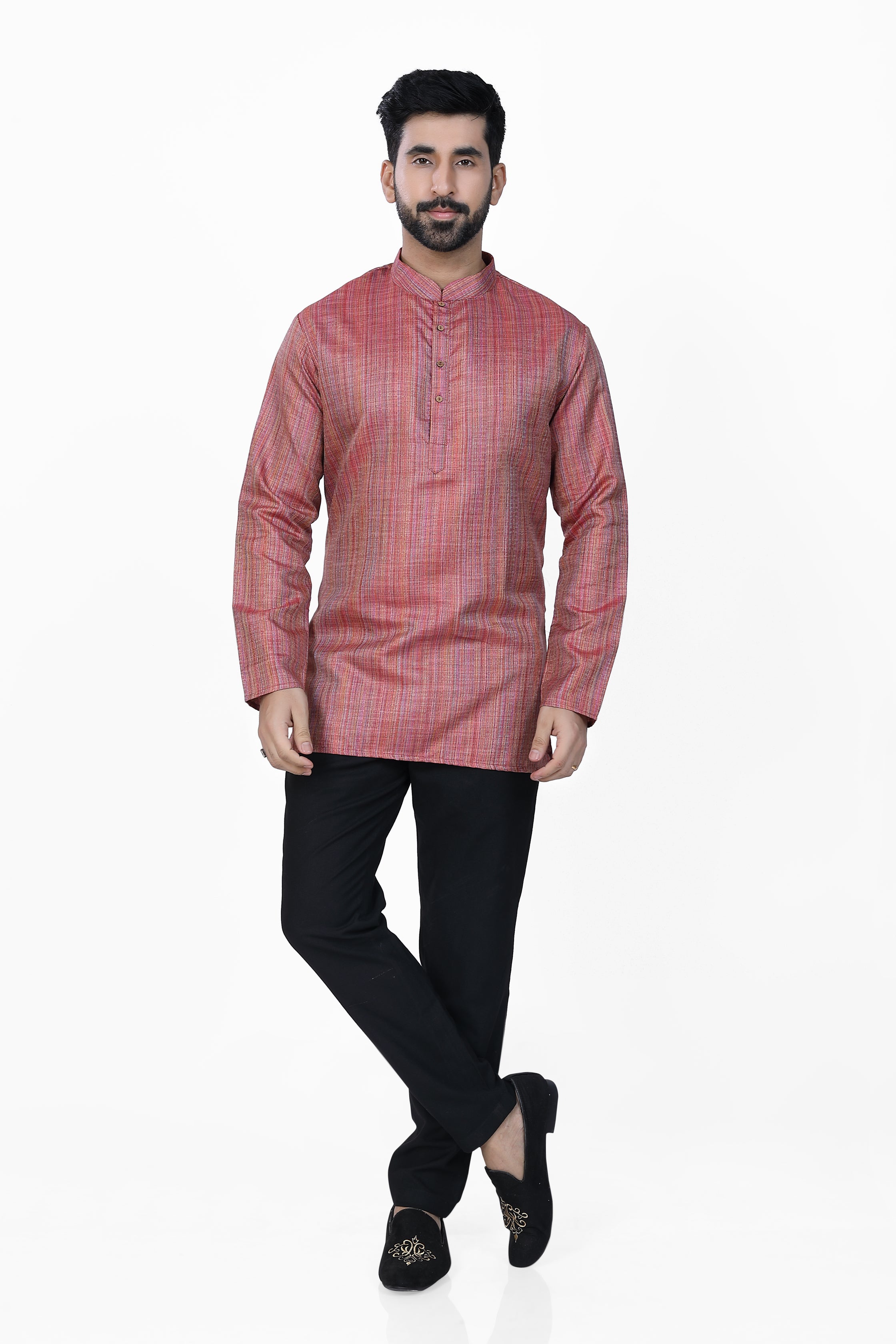 Men's Khadi Handwoven Short Kurta Dark Pink