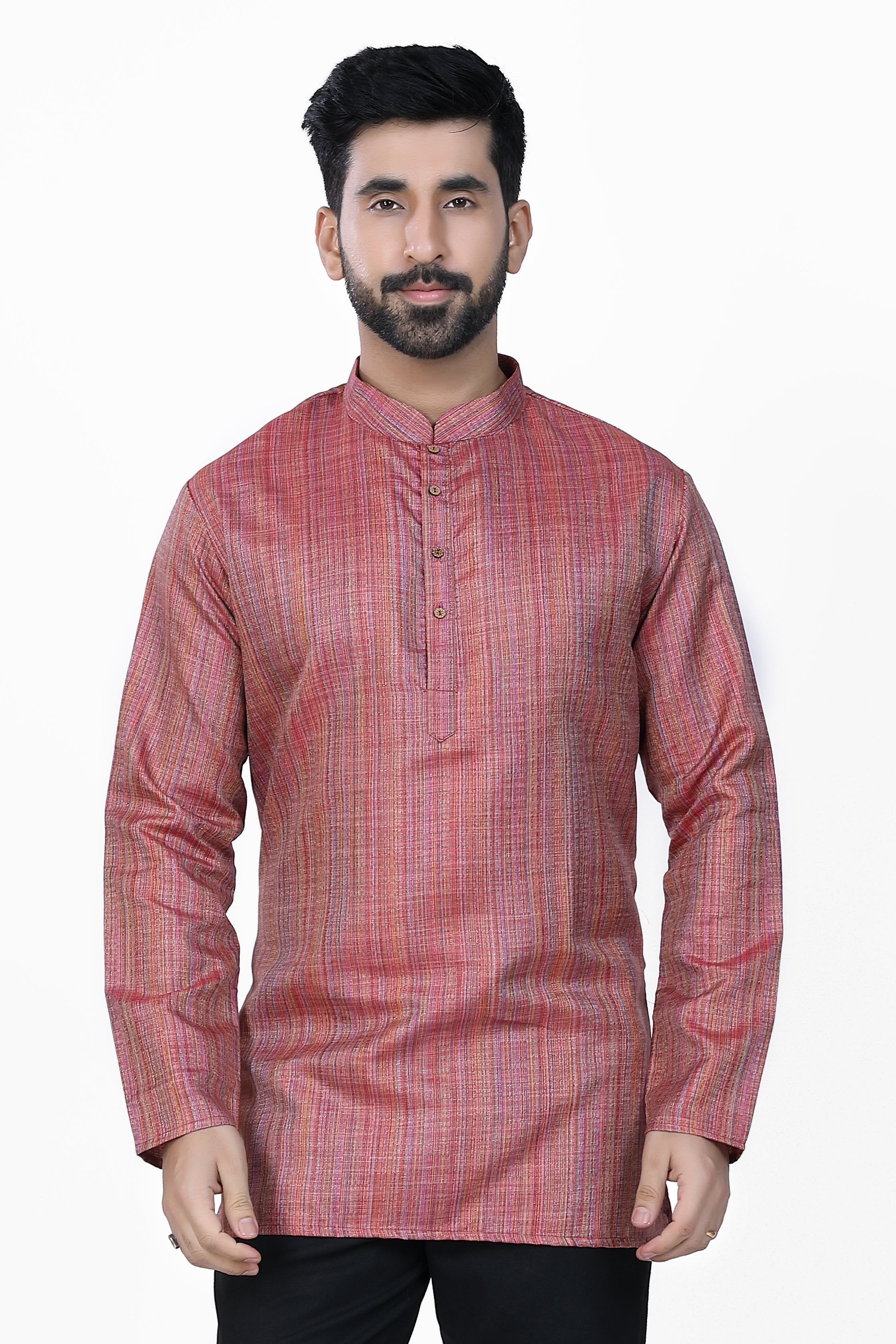 Men's Khadi Handwoven Short Kurta Dark Pink - Premium short Kurta from Dapper Ethnic - Just $39! Shop now at Dulhan Exclusives