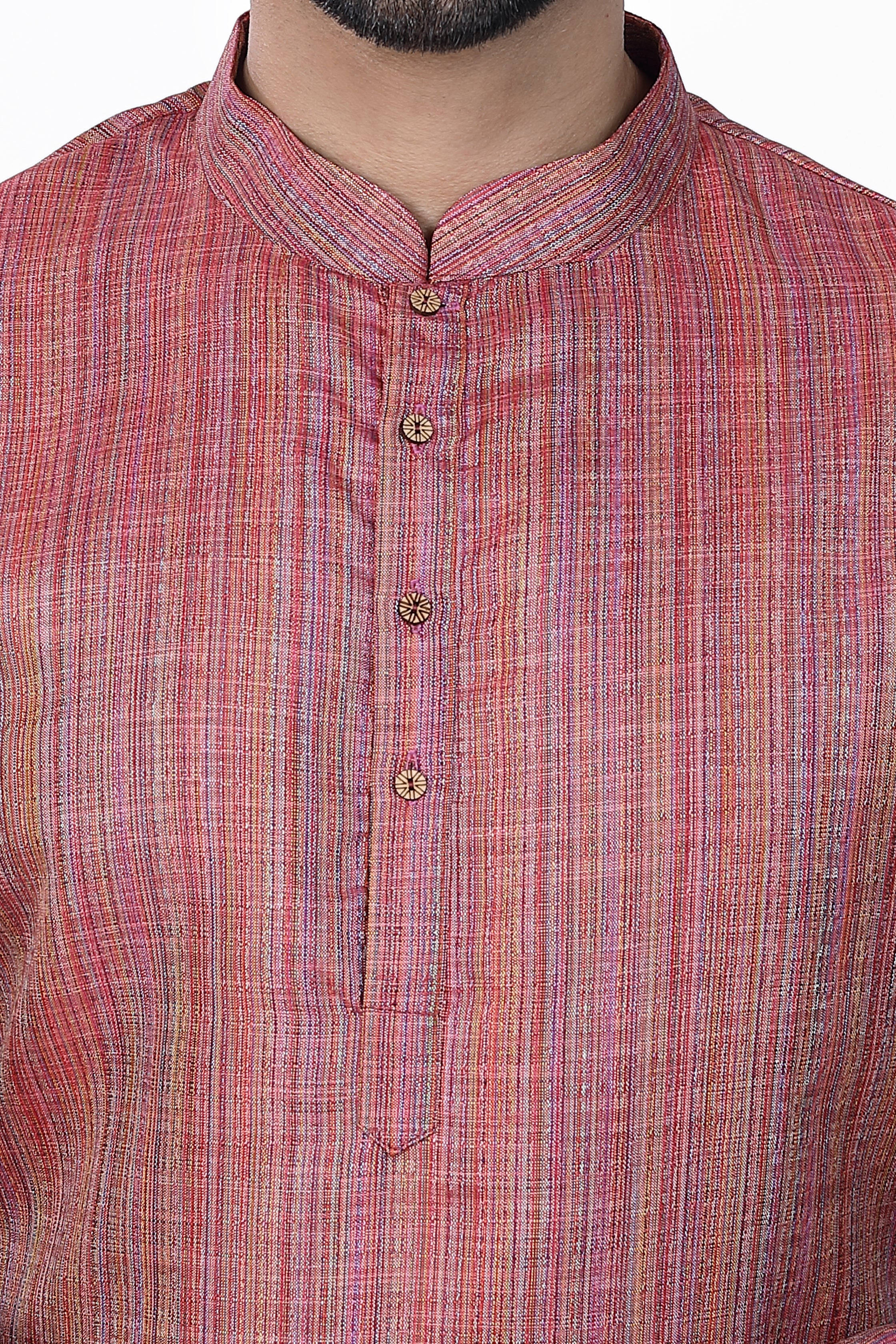 Men's Khadi Handwoven Short Kurta Dark Pink - Premium short Kurta from Dapper Ethnic - Just $39! Shop now at Dulhan Exclusives