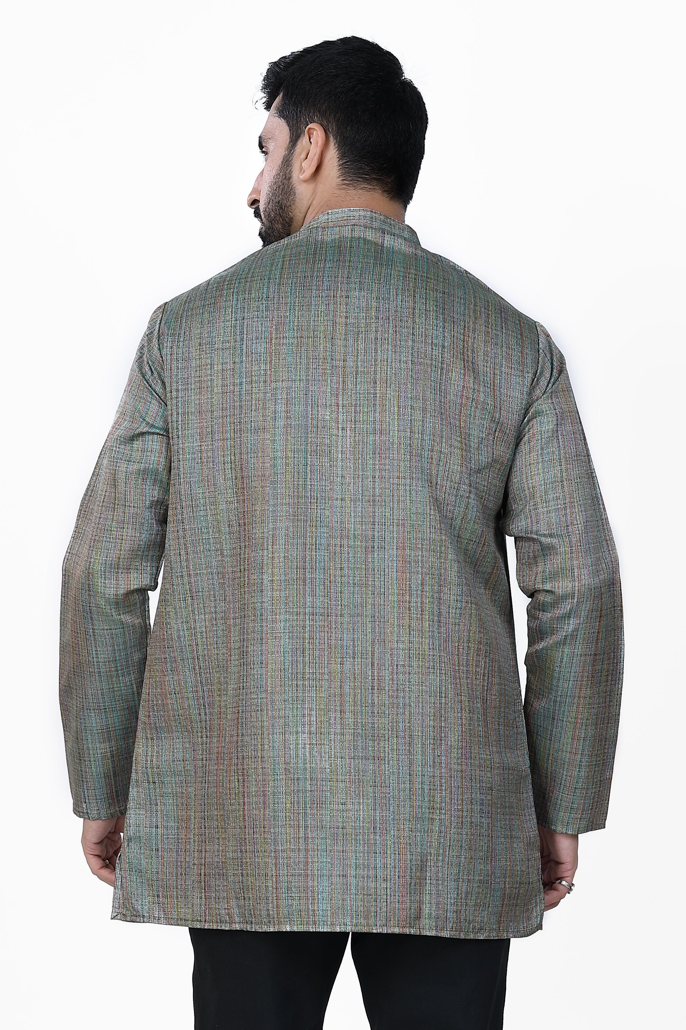 Men's Khadi Handwoven Short Kurta Green